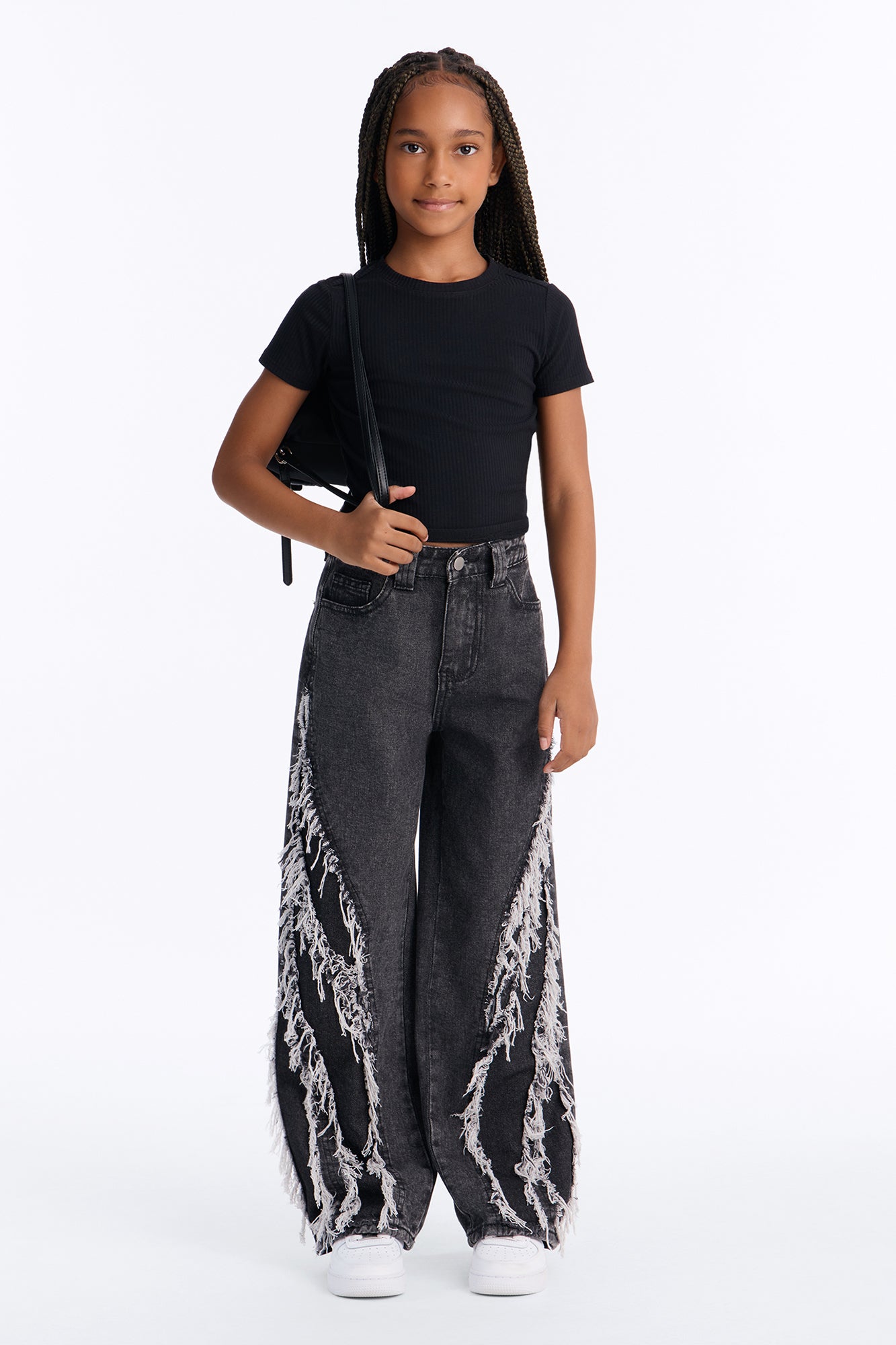 Mini In Control Frayed Wide Leg Jeans - Black