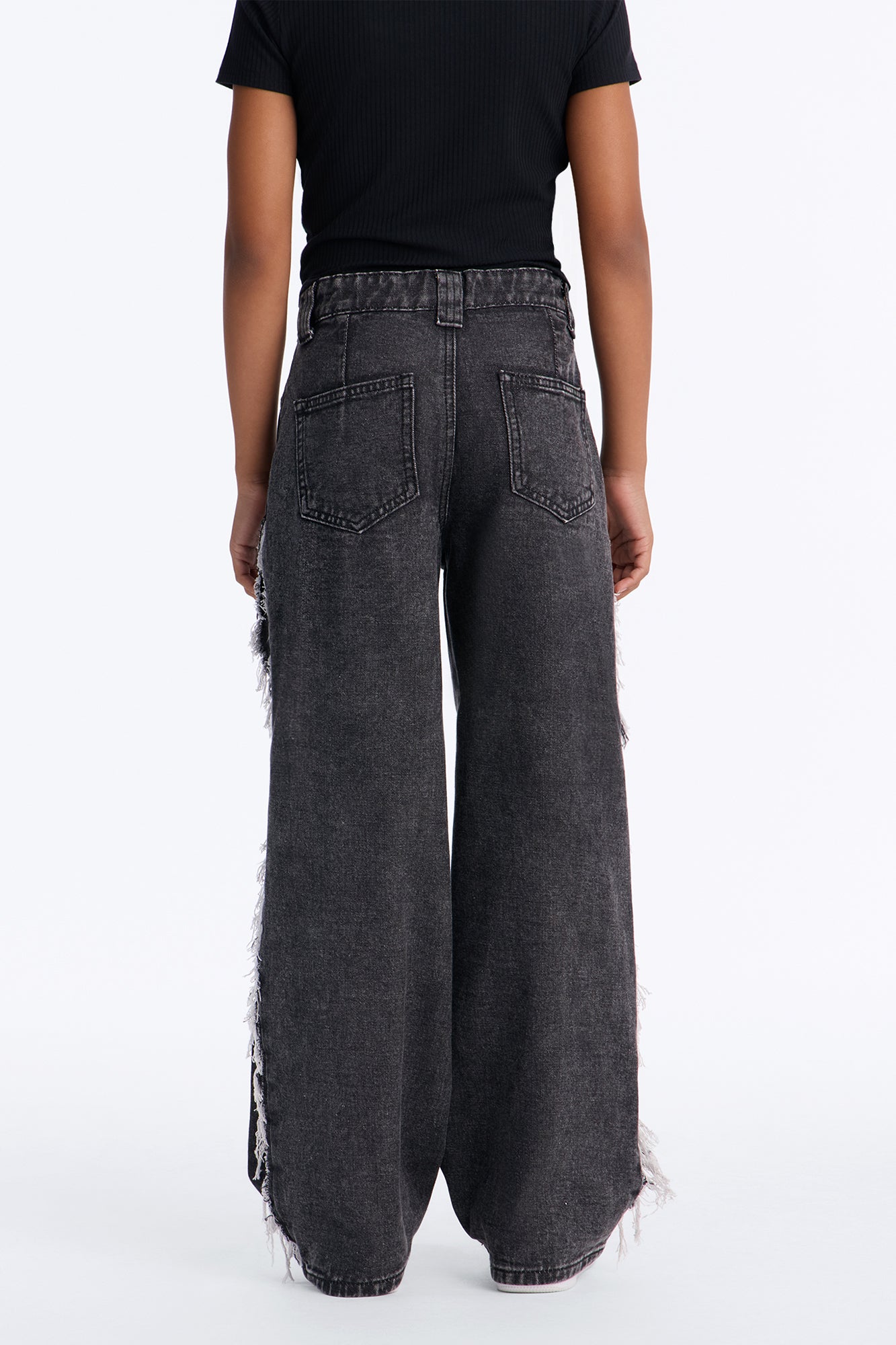 Mini In Control Frayed Wide Leg Jeans - Black