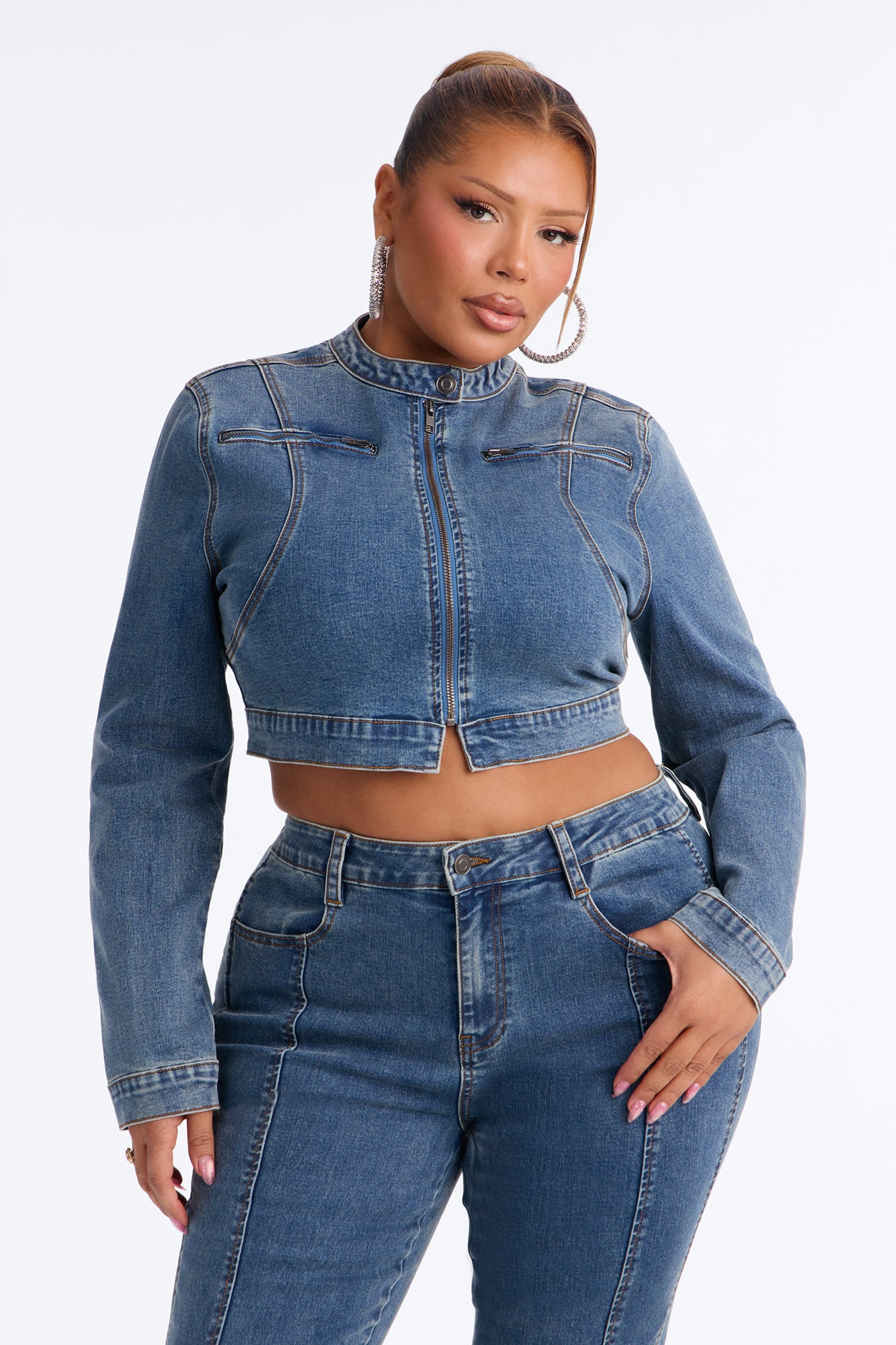 Downtown Days Denim Pant Set - Medium Wash
