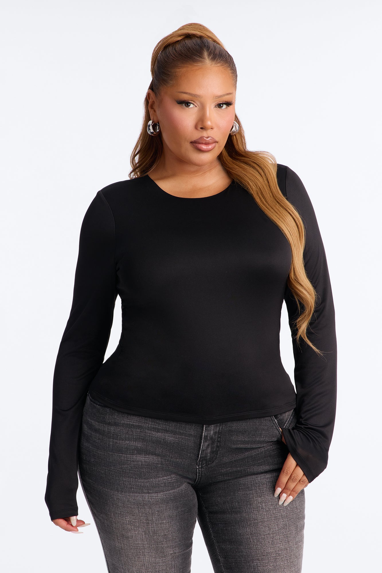 Brenda Double Lined Long Sleeve Top - Black