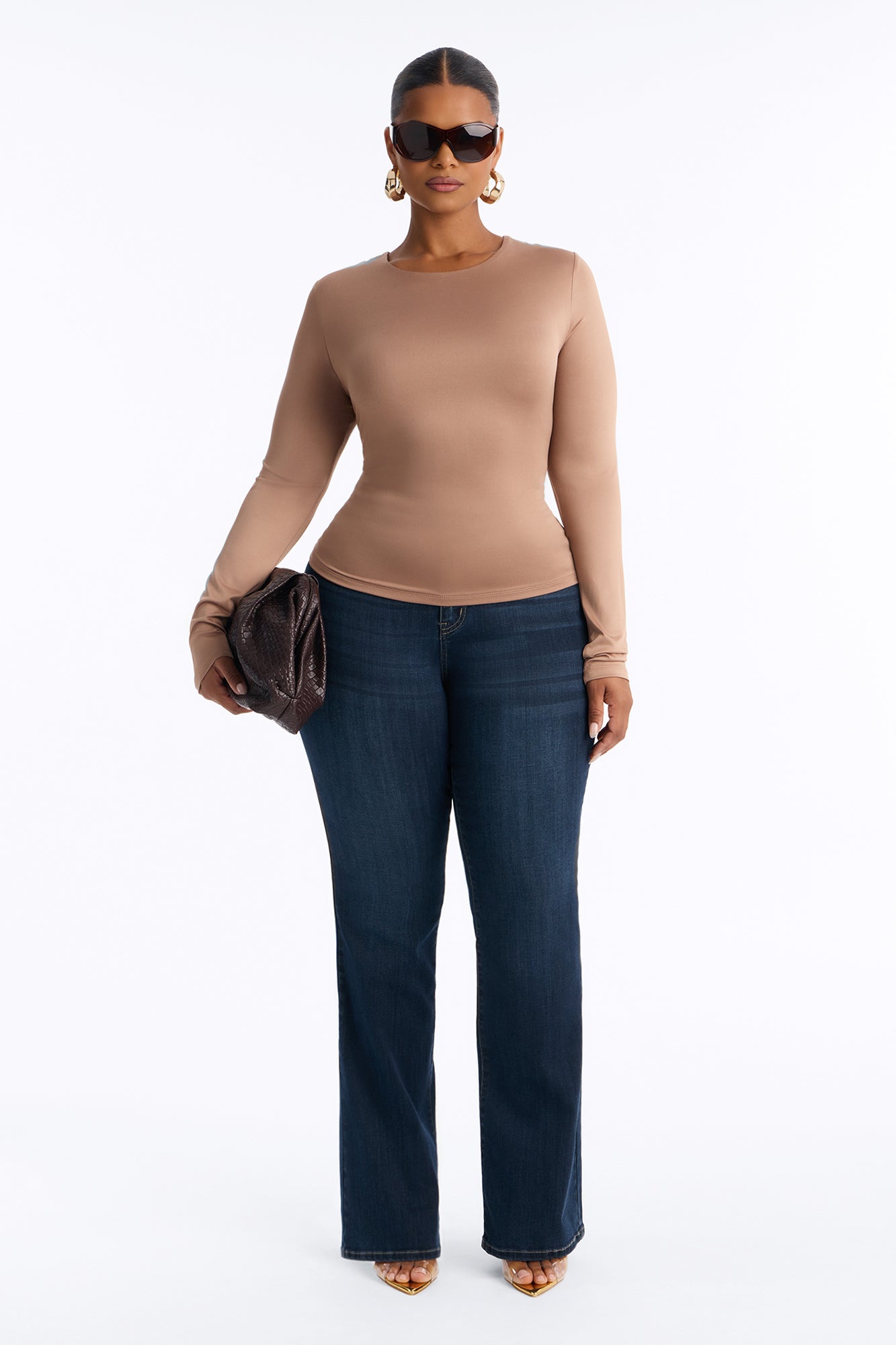Brenda Double Lined Long Sleeve Top - Taupe