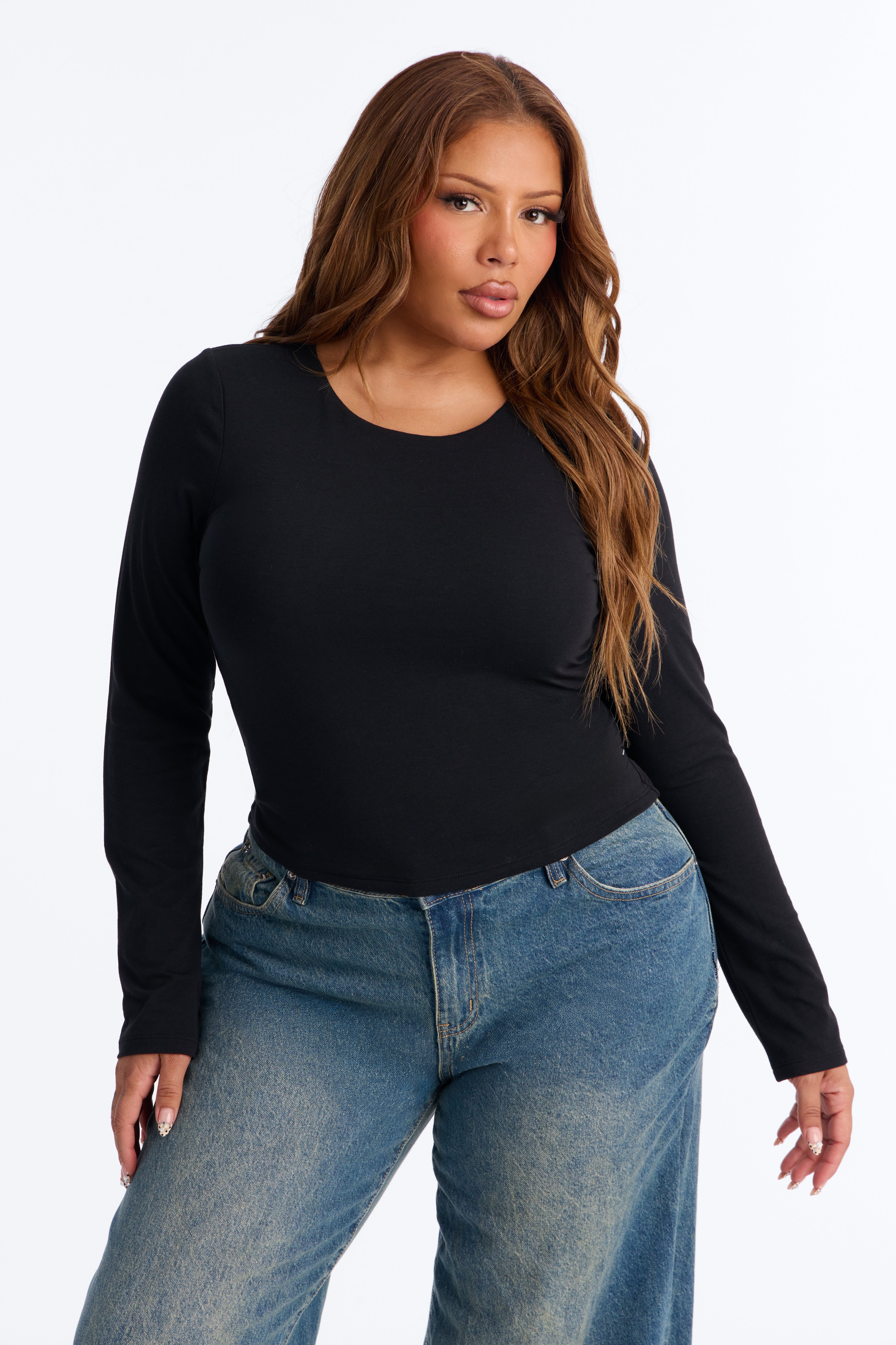 Gianna Double Lined Long Sleeve Top - Black