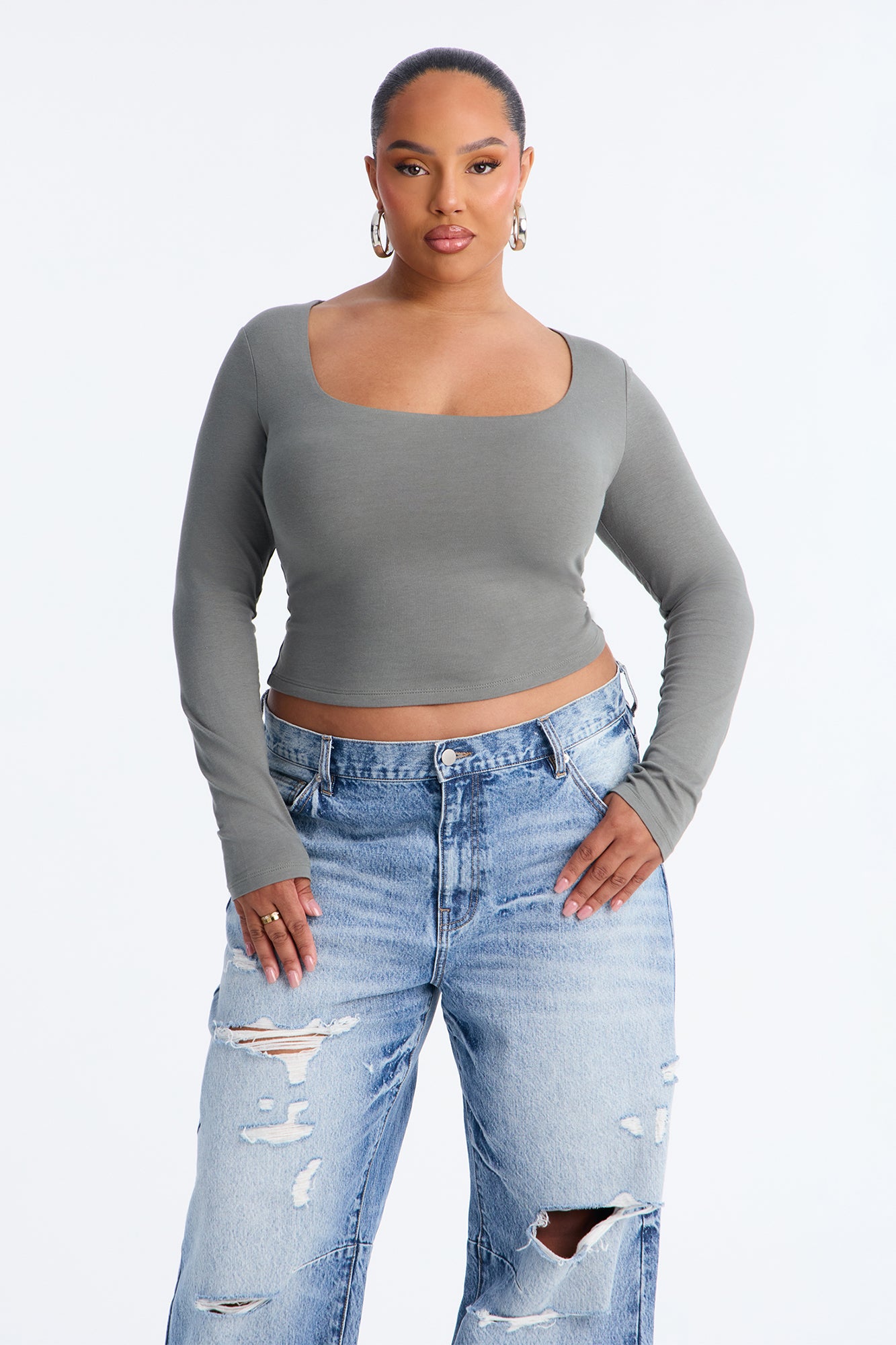 Maya Double Lined Long Sleeve Top - Olive