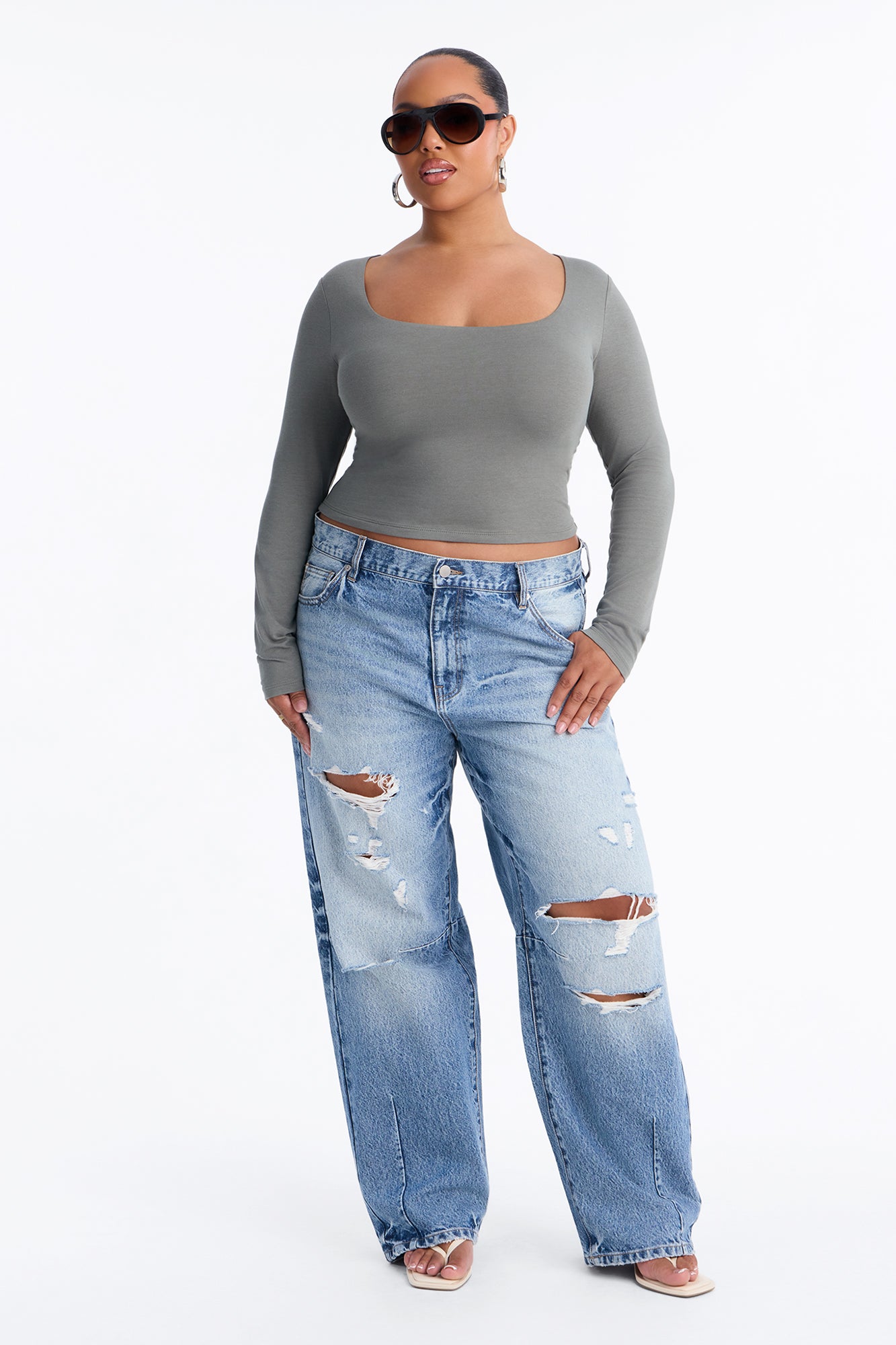 Maya Double Lined Long Sleeve Top - Olive
