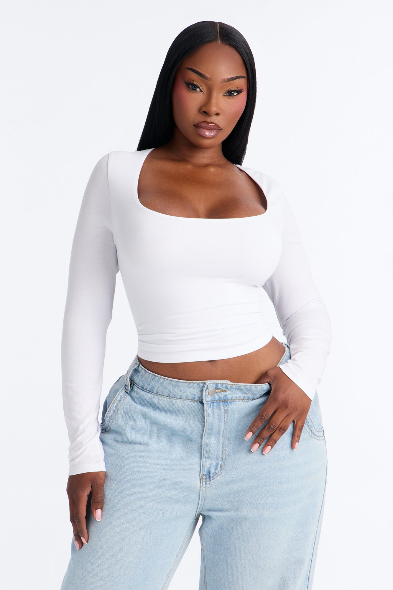 Maya Double Lined Long Sleeve Top - White