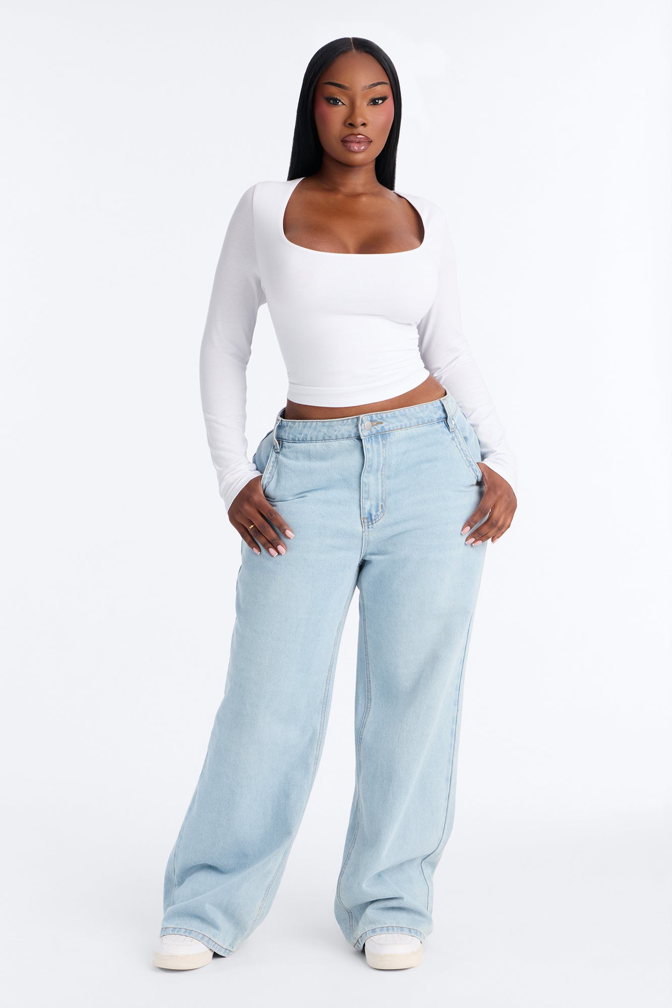 Maya Double Lined Long Sleeve Top - White