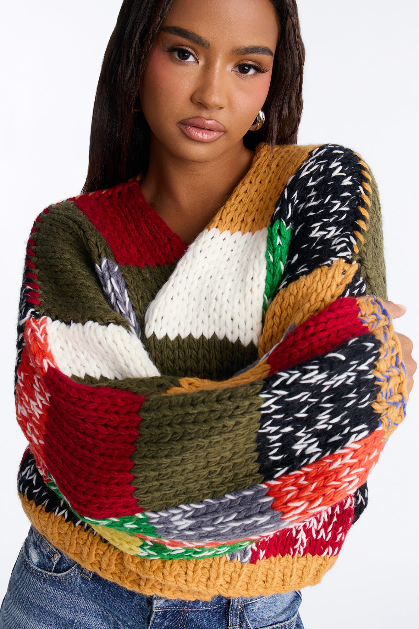 All The Vibes Chunky Knit Cardigan - Olive/combo