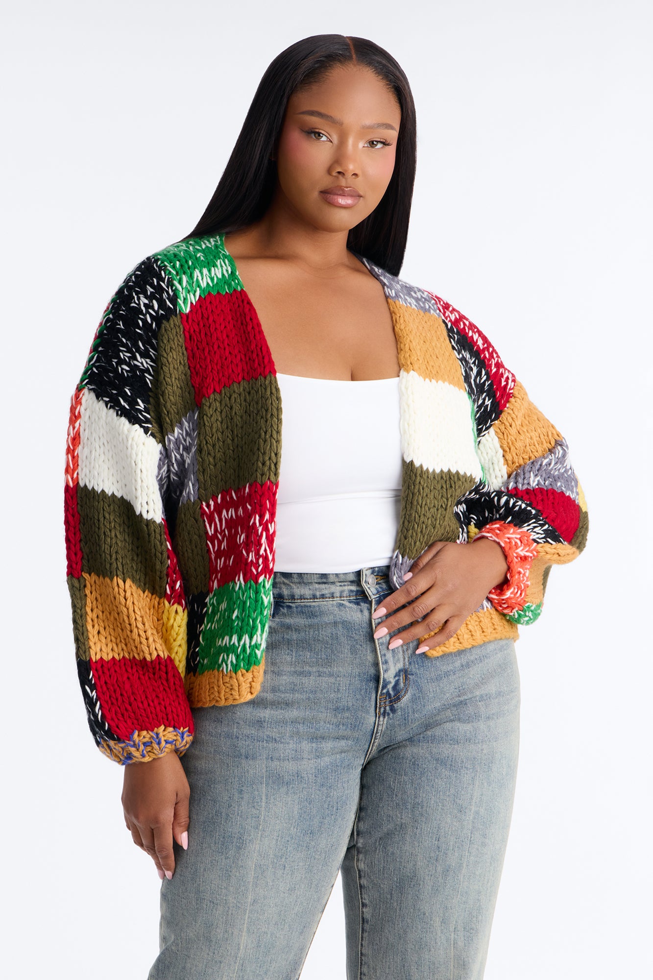 All The Vibes Chunky Knit Cardigan - Olive/combo