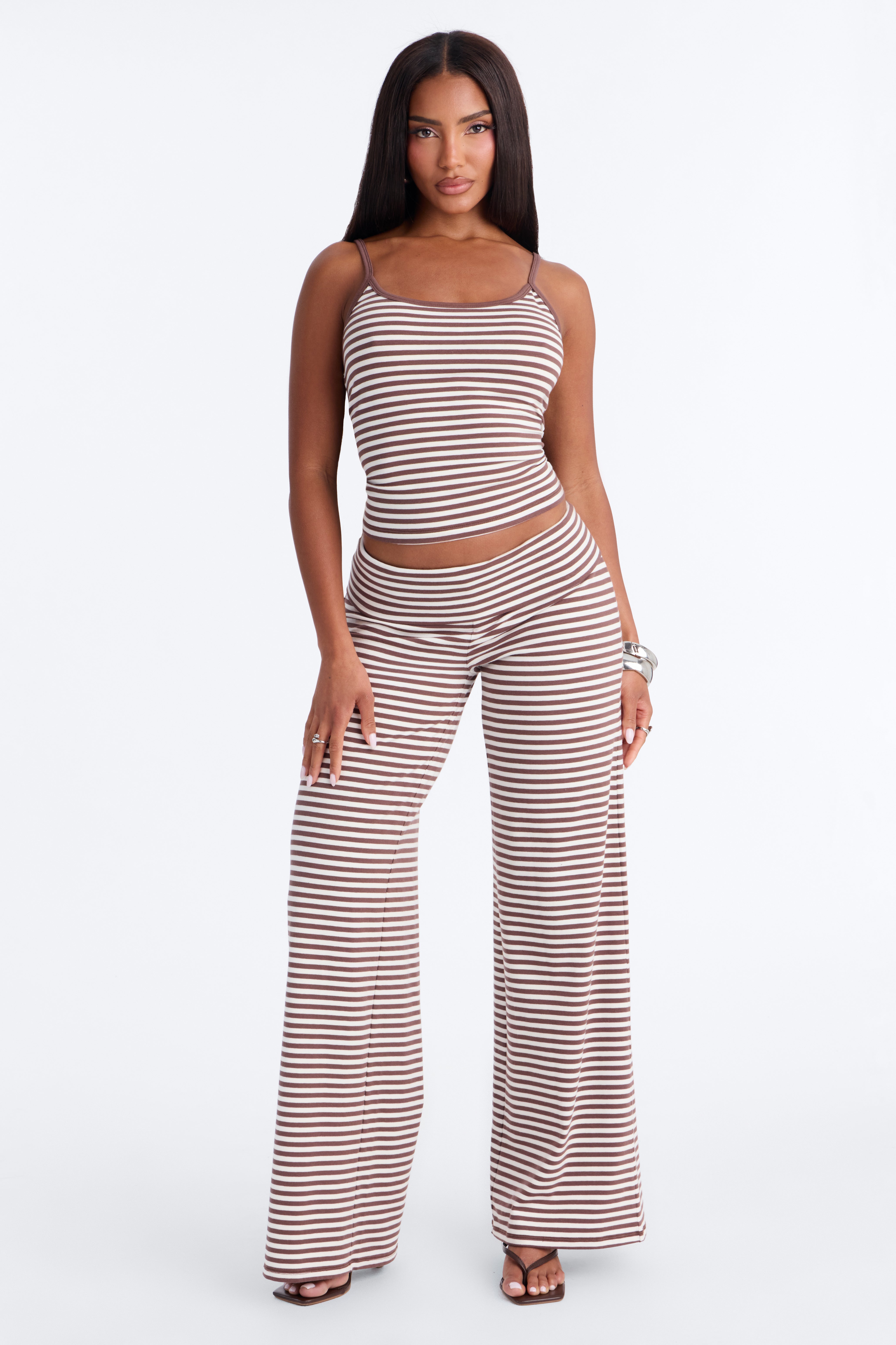 Selene Striped Pant Set - Brown/combo