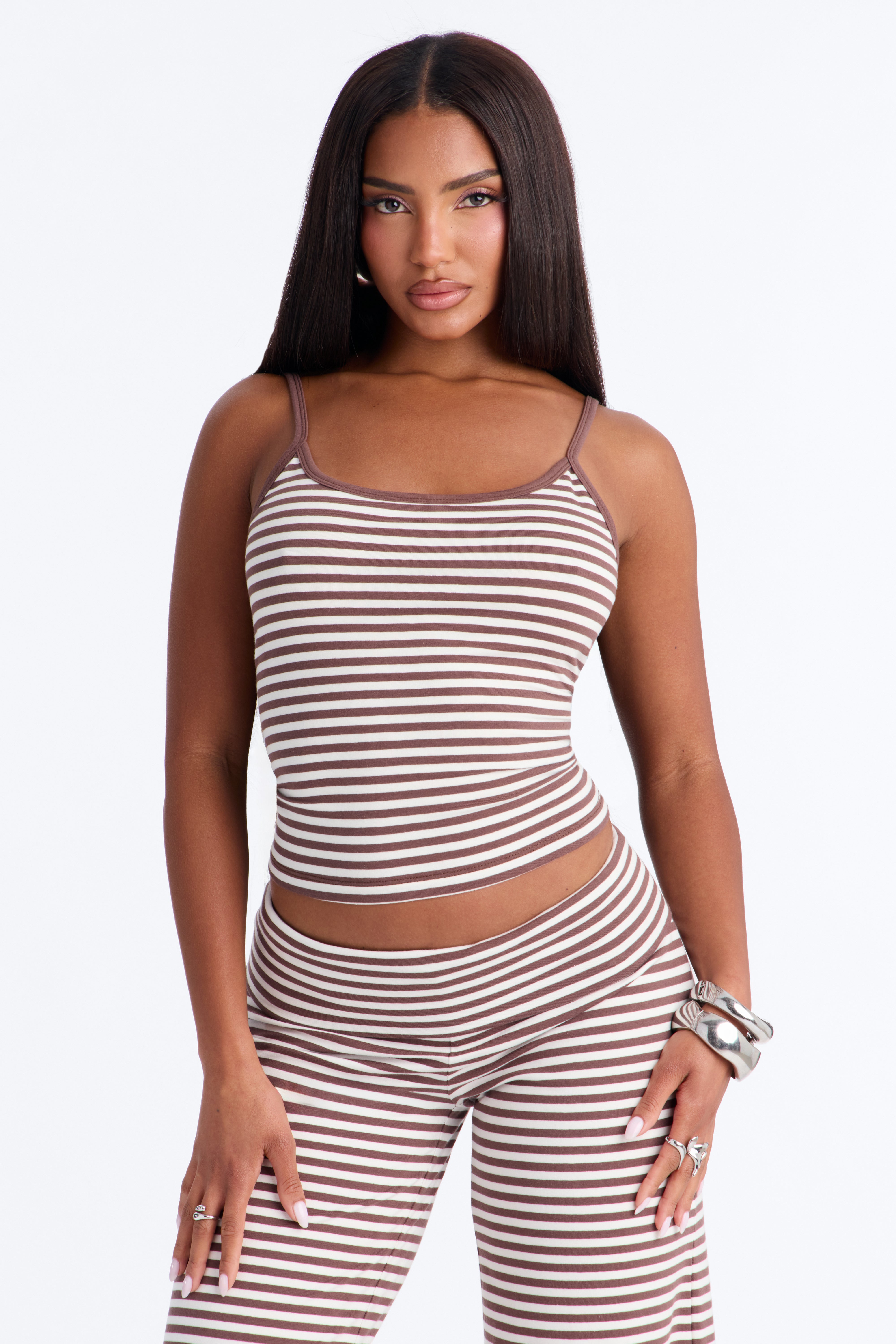 Selene Striped Pant Set - Brown/combo