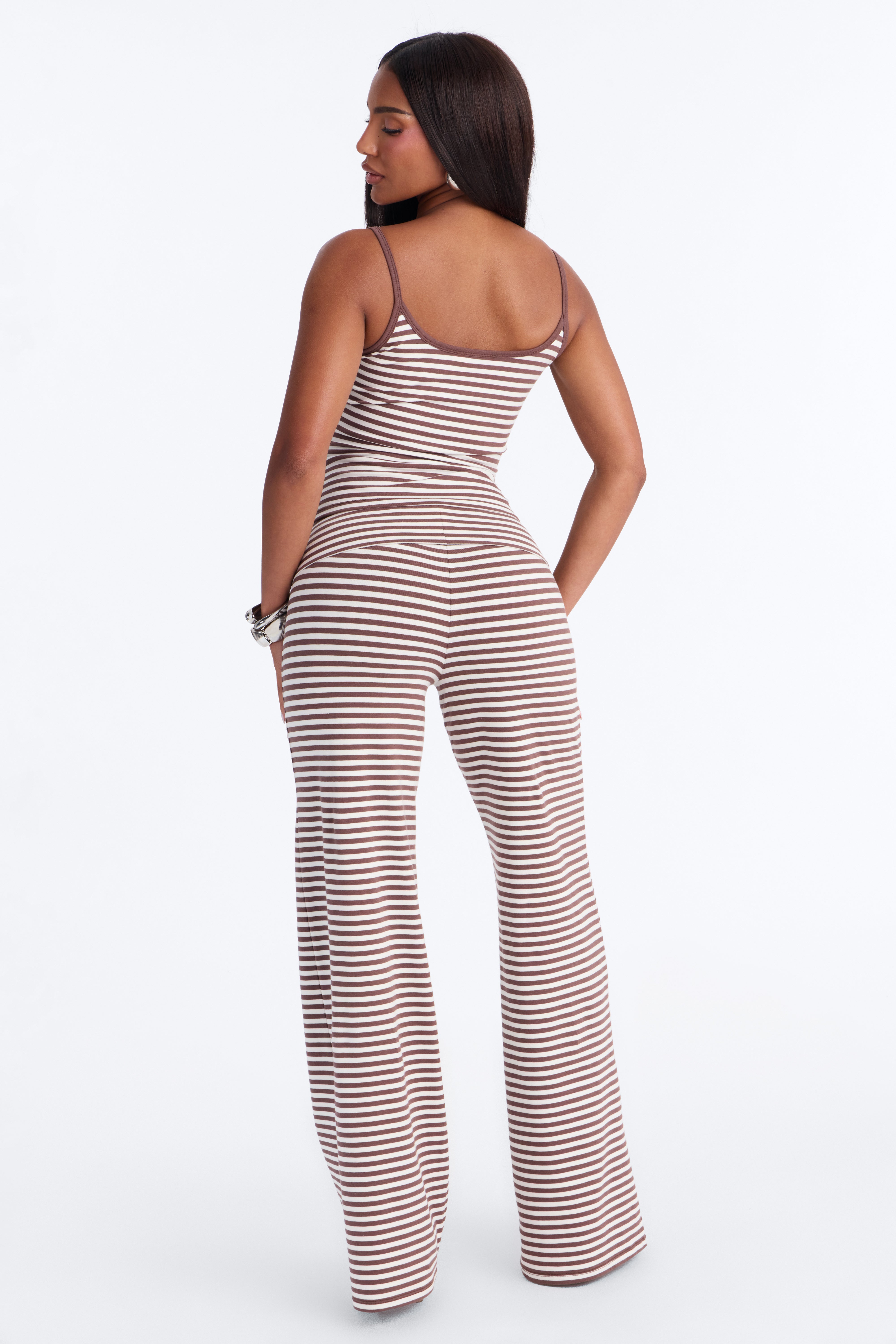 Selene Striped Pant Set - Brown/combo