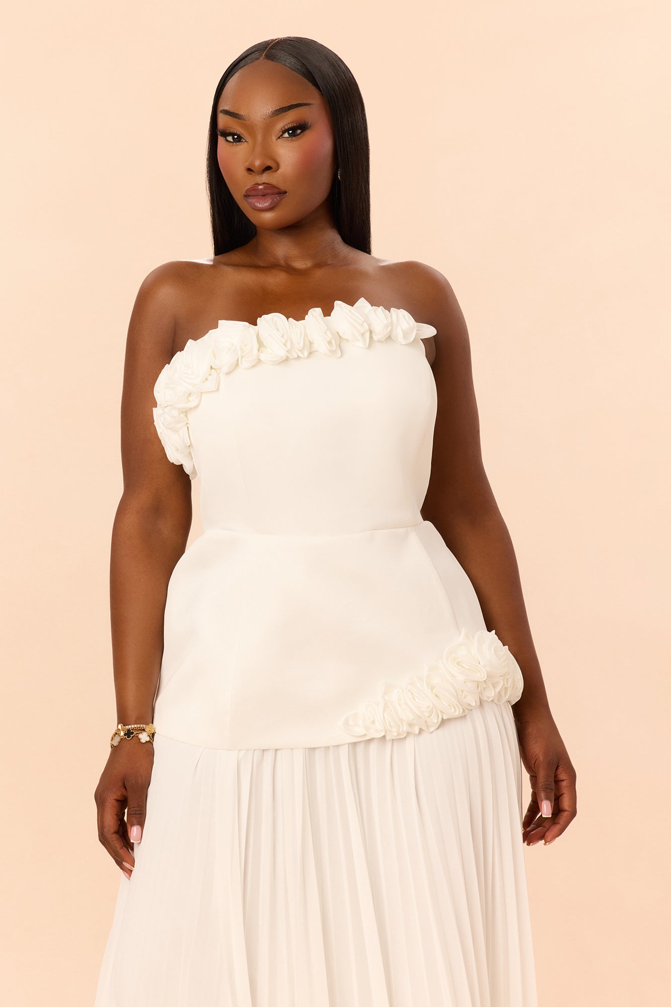 Soft Glam Pleated Gown - White