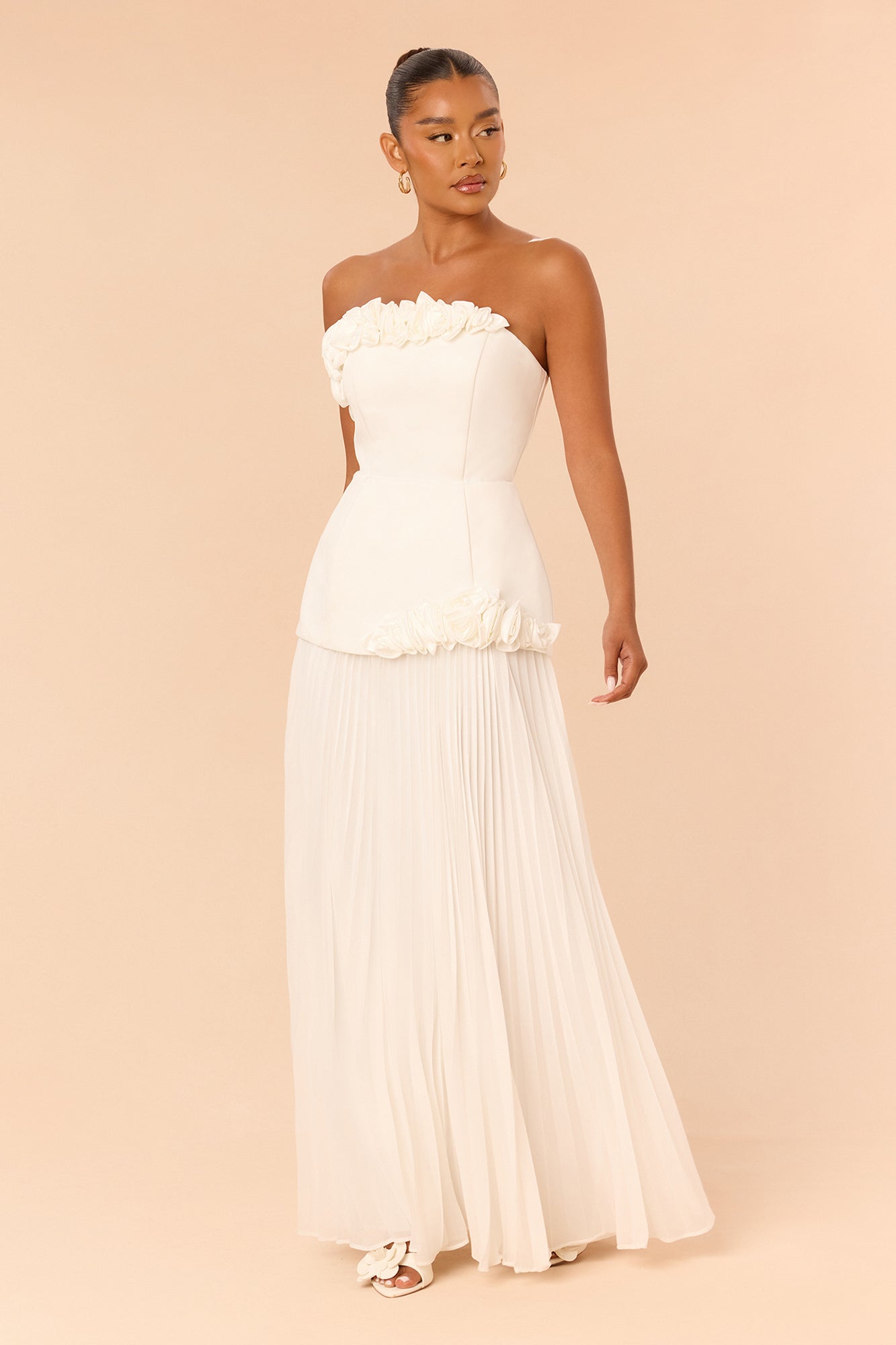 Soft Glam Pleated Gown - White