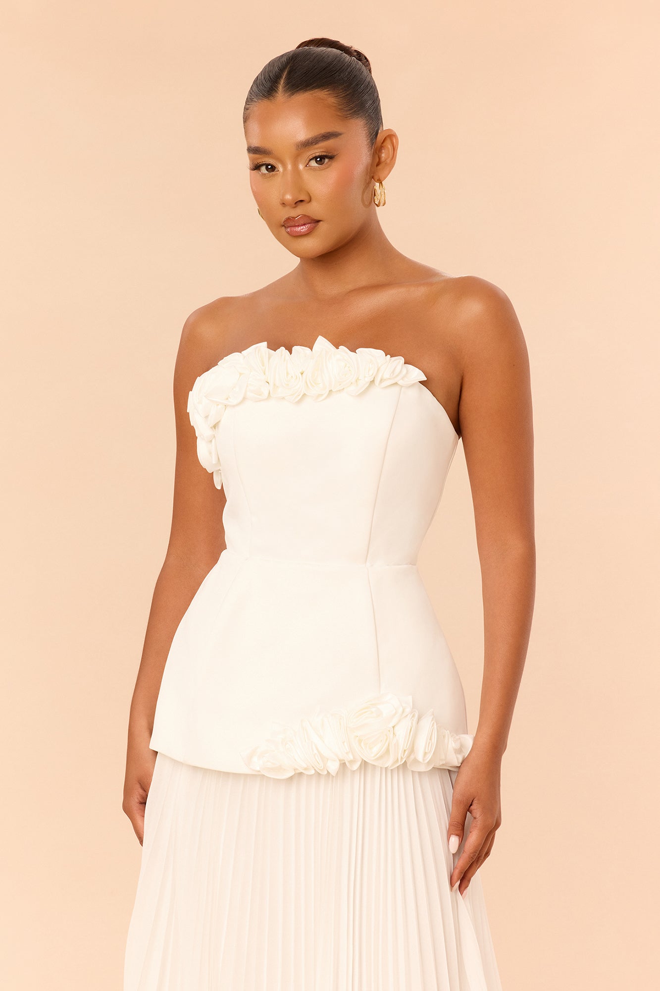 Soft Glam Pleated Gown - White