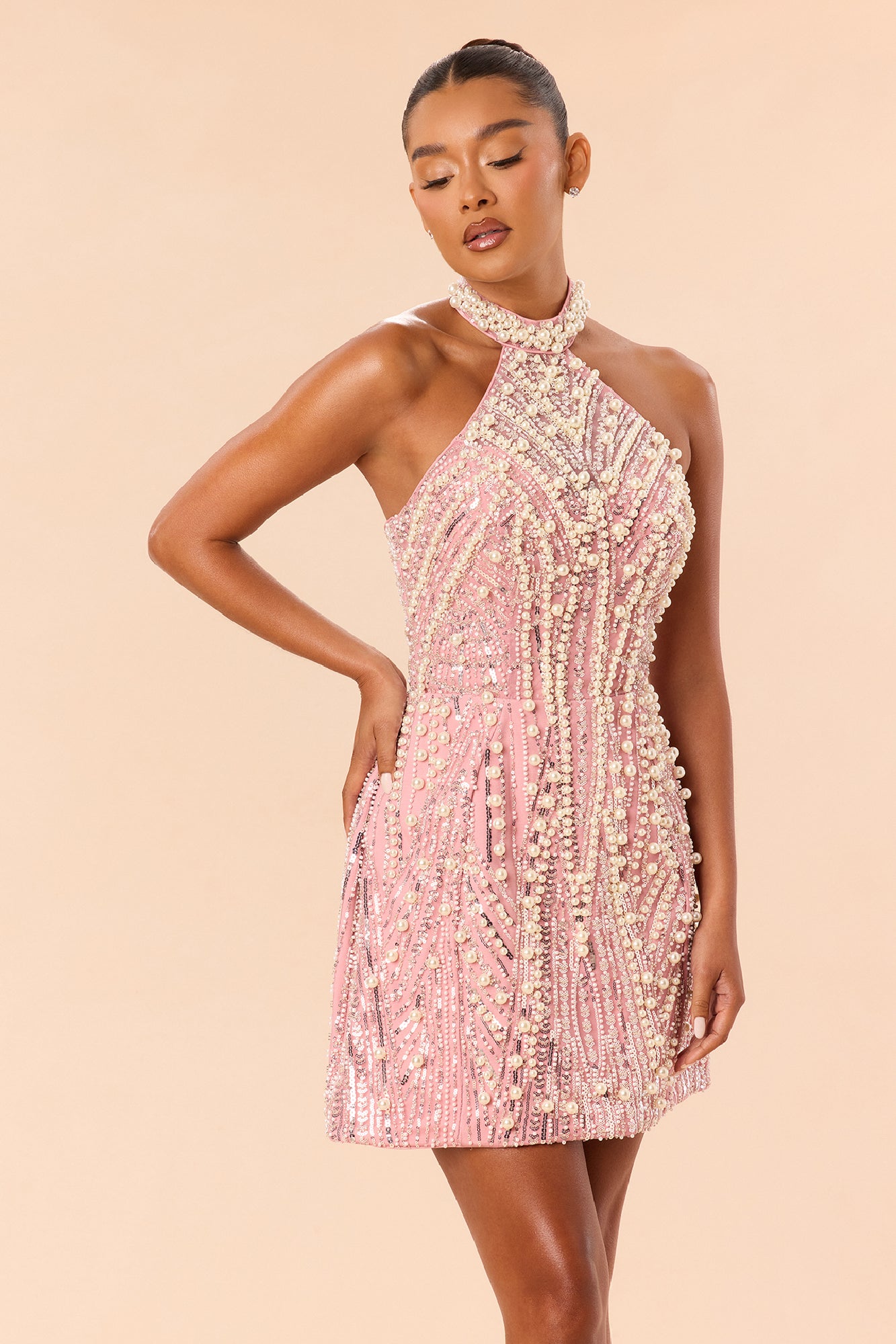 Dreaming Of You Embellished Mini Dress - LightPink