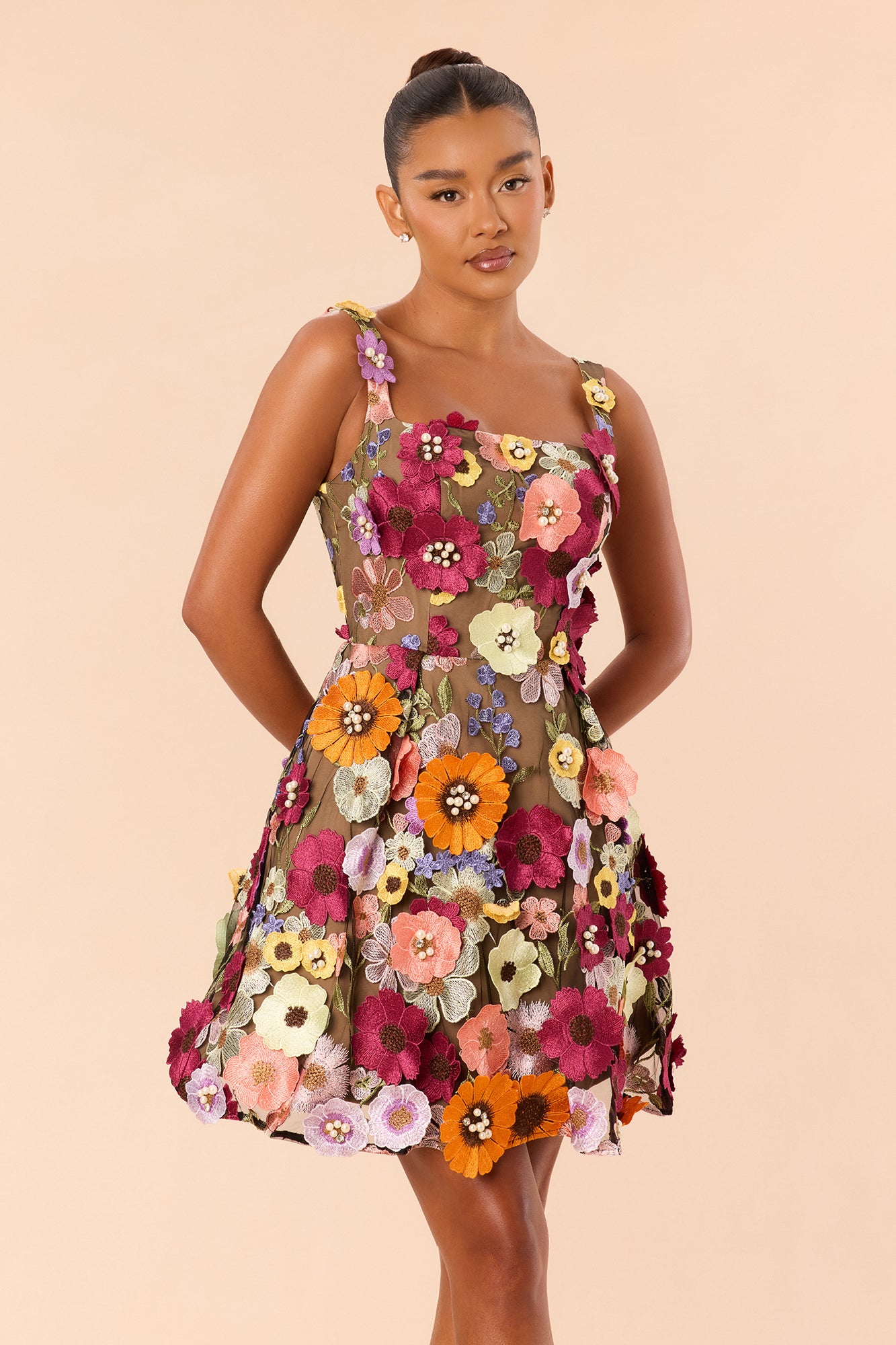 Love Spell Embroidered Mini Dress - Multi Color