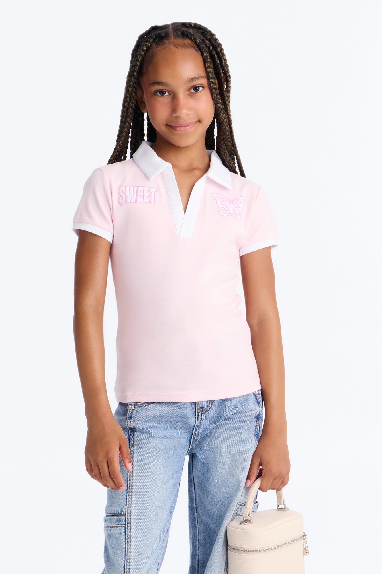 Mini So Sweet Short Sleeve Polo - Pink/combo