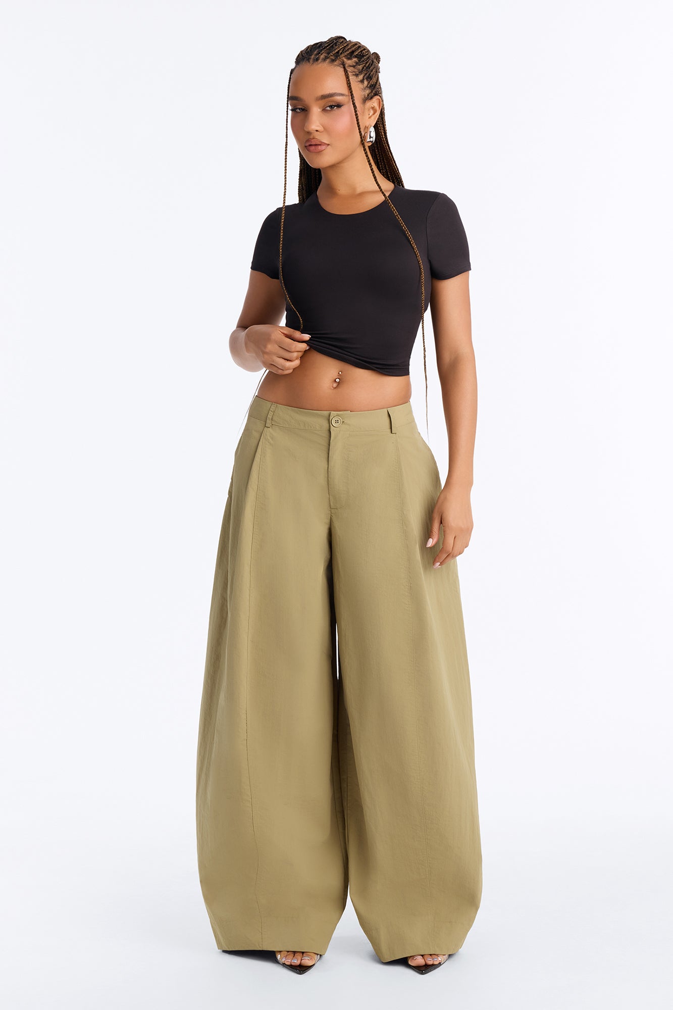 Brooke Barrel Leg Windbreaker Pant - Olive