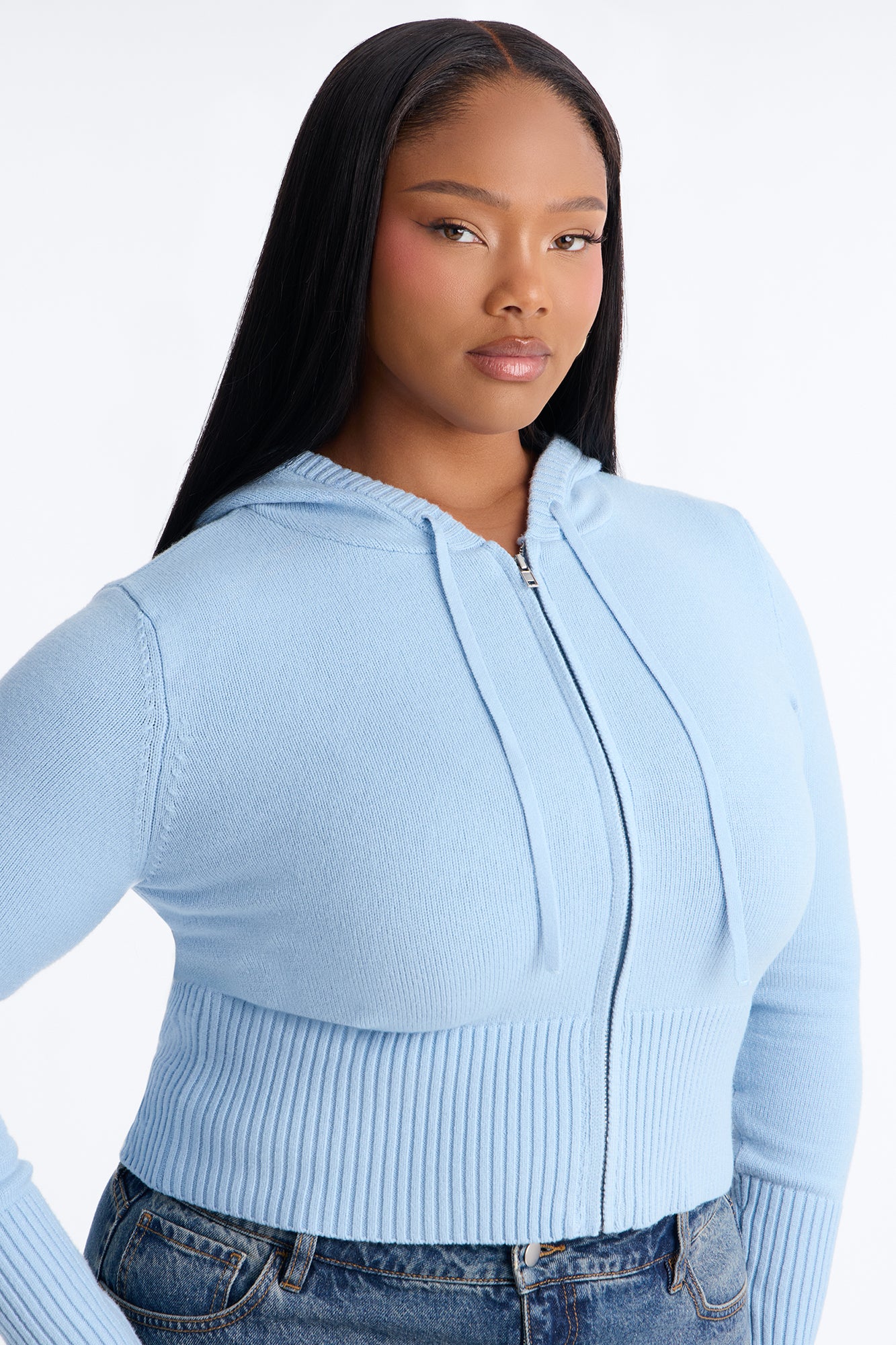 Lana Zip Up Sweater - Light Blue