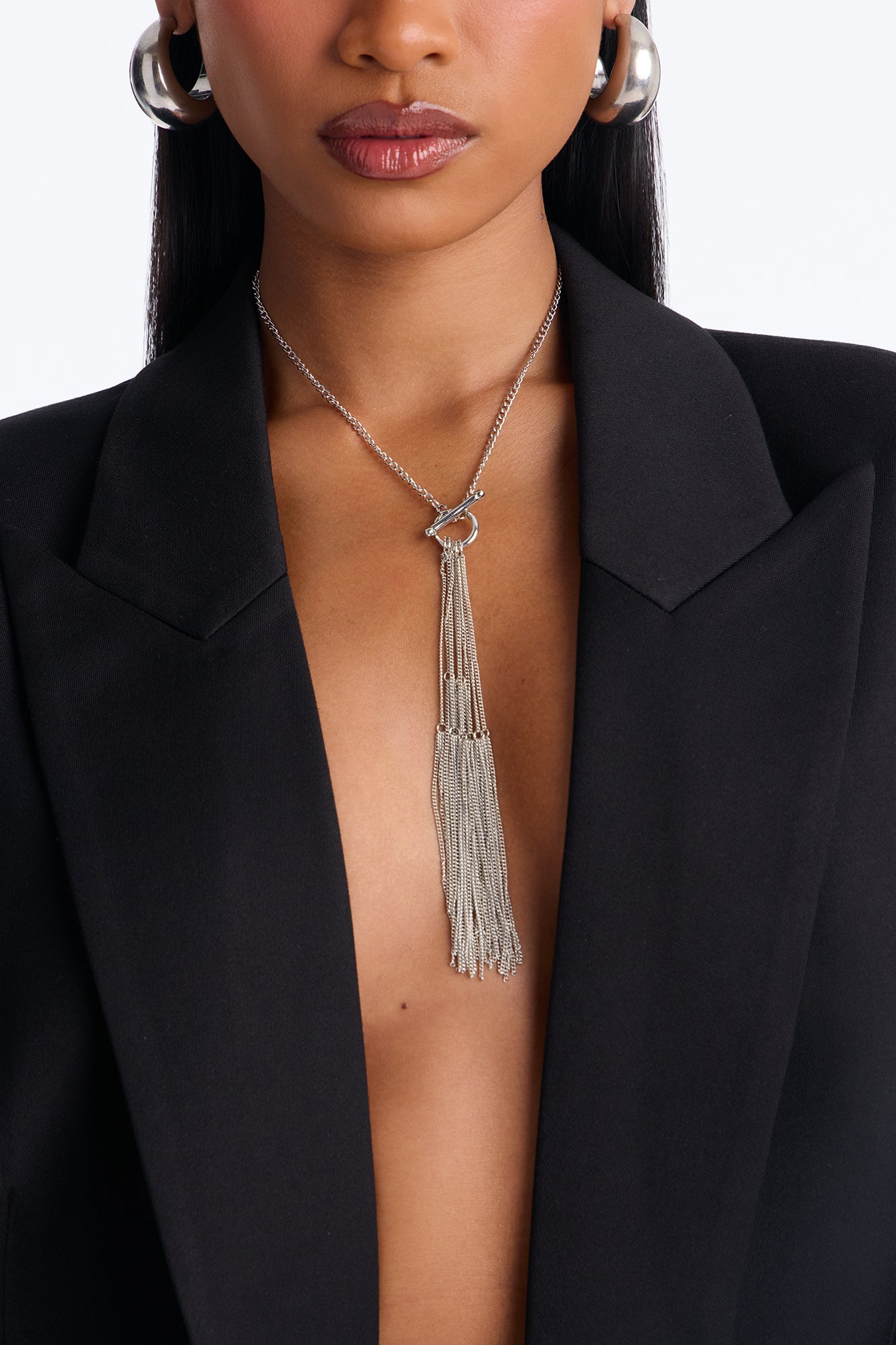 Not Going Anywhere Fringe Lariat Necklace - Silver