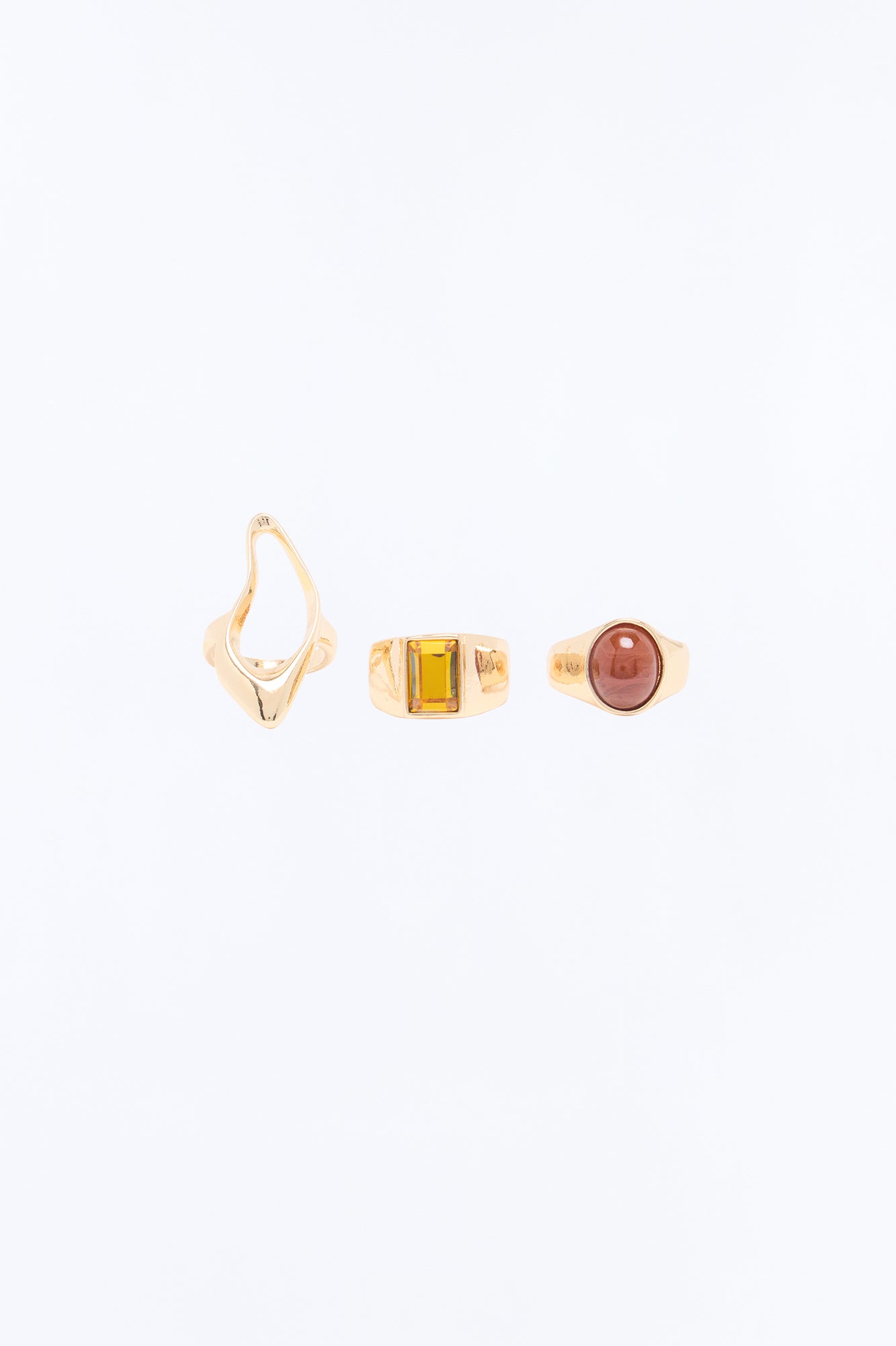 Neyara 3 Piece Rings Set - Gold/Brown