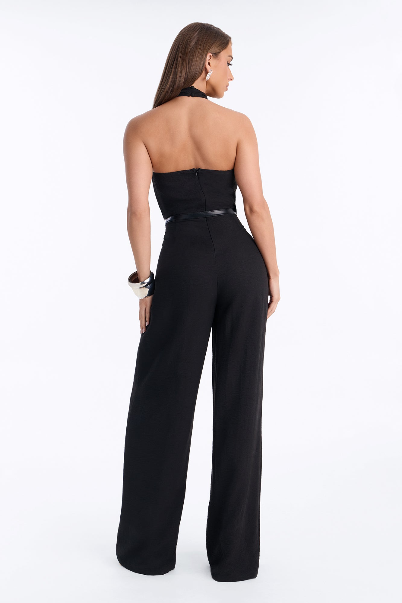 Amelia Belted Halter Jumpsuit - Black