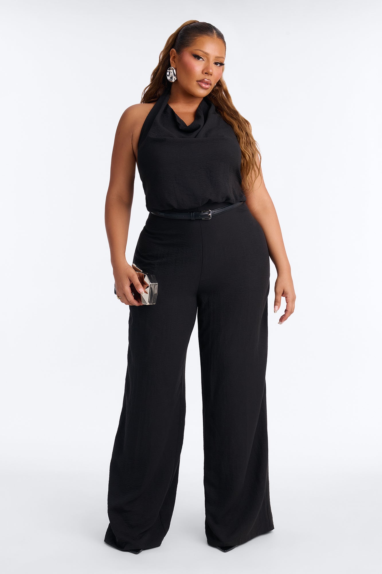 Amelia Belted Halter Jumpsuit - Black