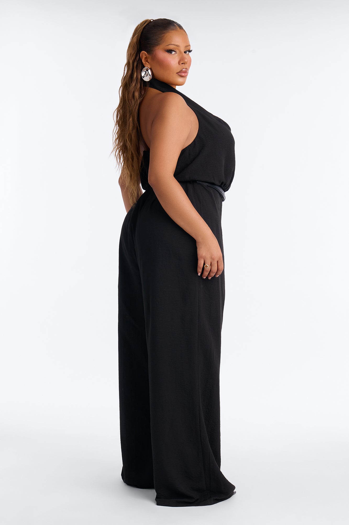 Amelia Belted Halter Jumpsuit - Black