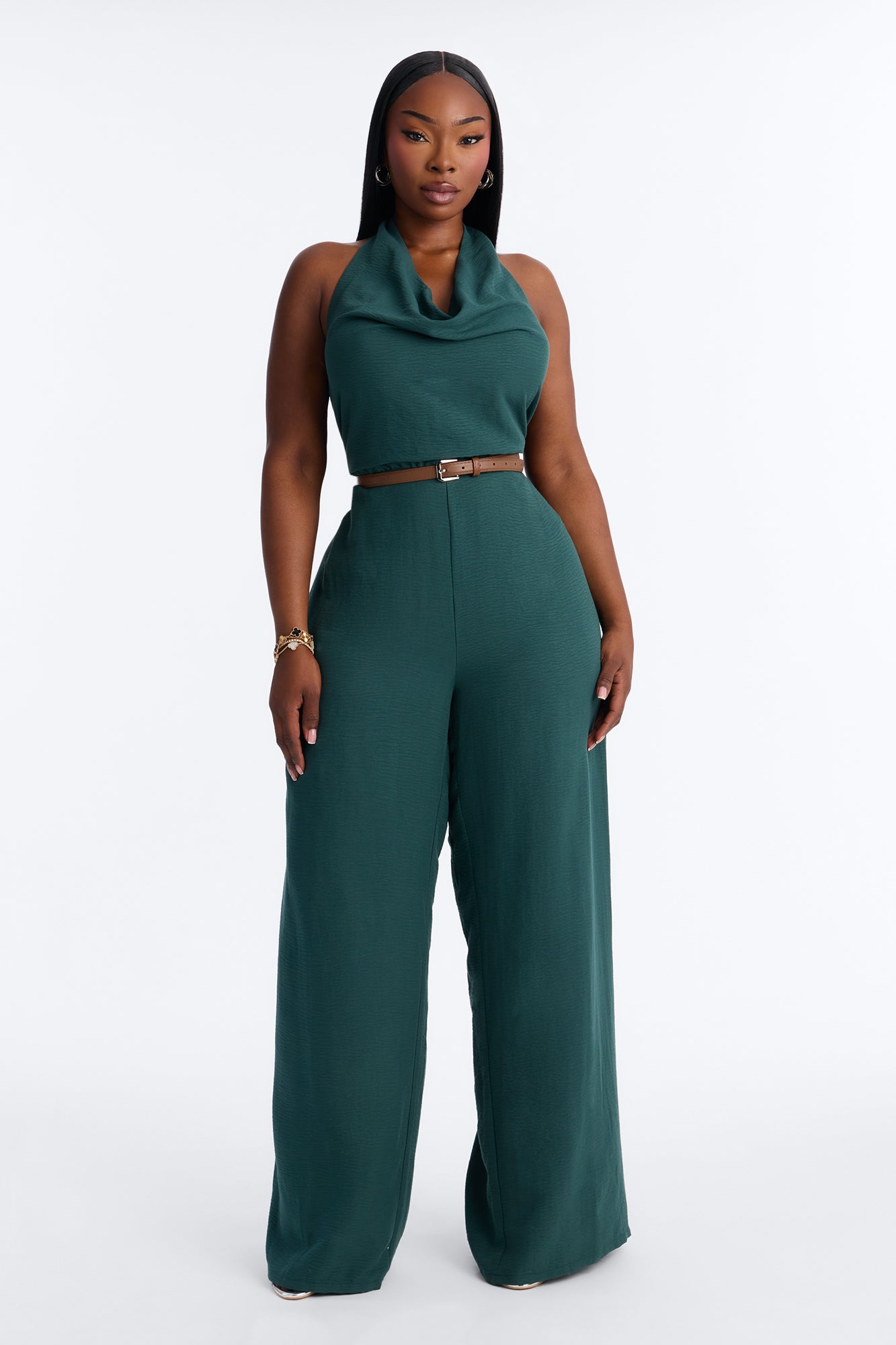 Amelia Belted Halter Jumpsuit - Hunter