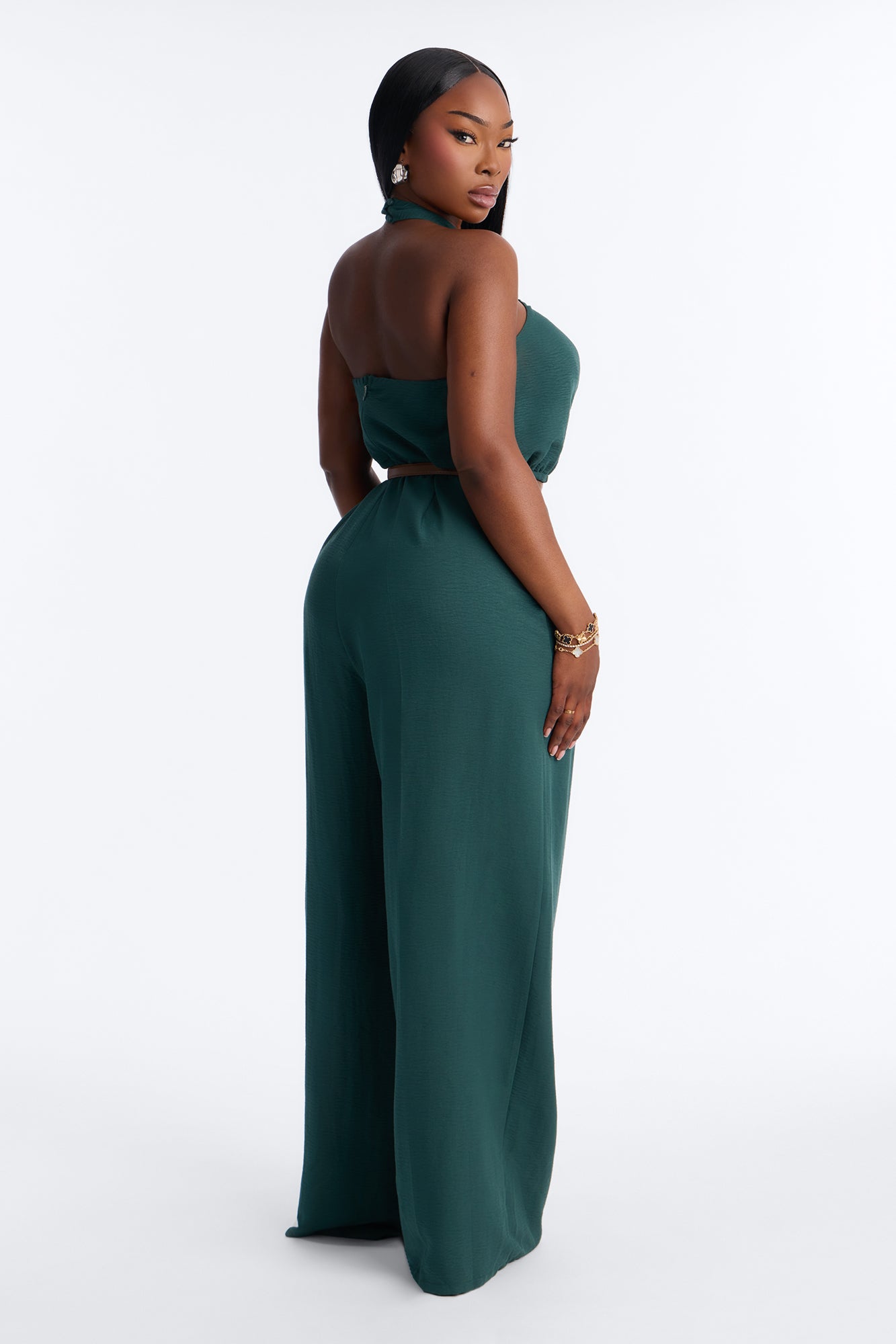 Amelia Belted Halter Jumpsuit - Hunter