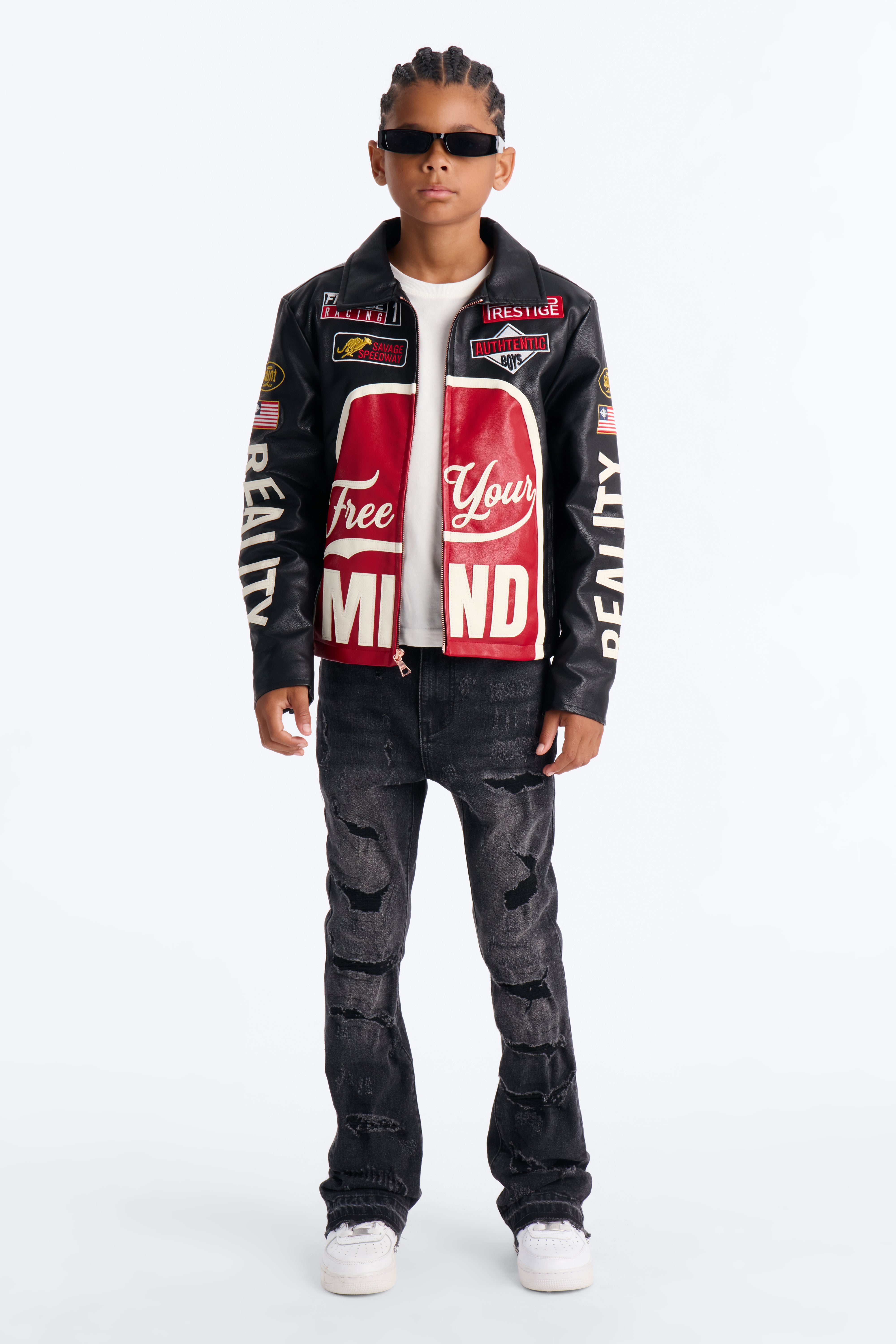 Mini Free Your Mind Faux Leather Racing Jacket - Black/combo
