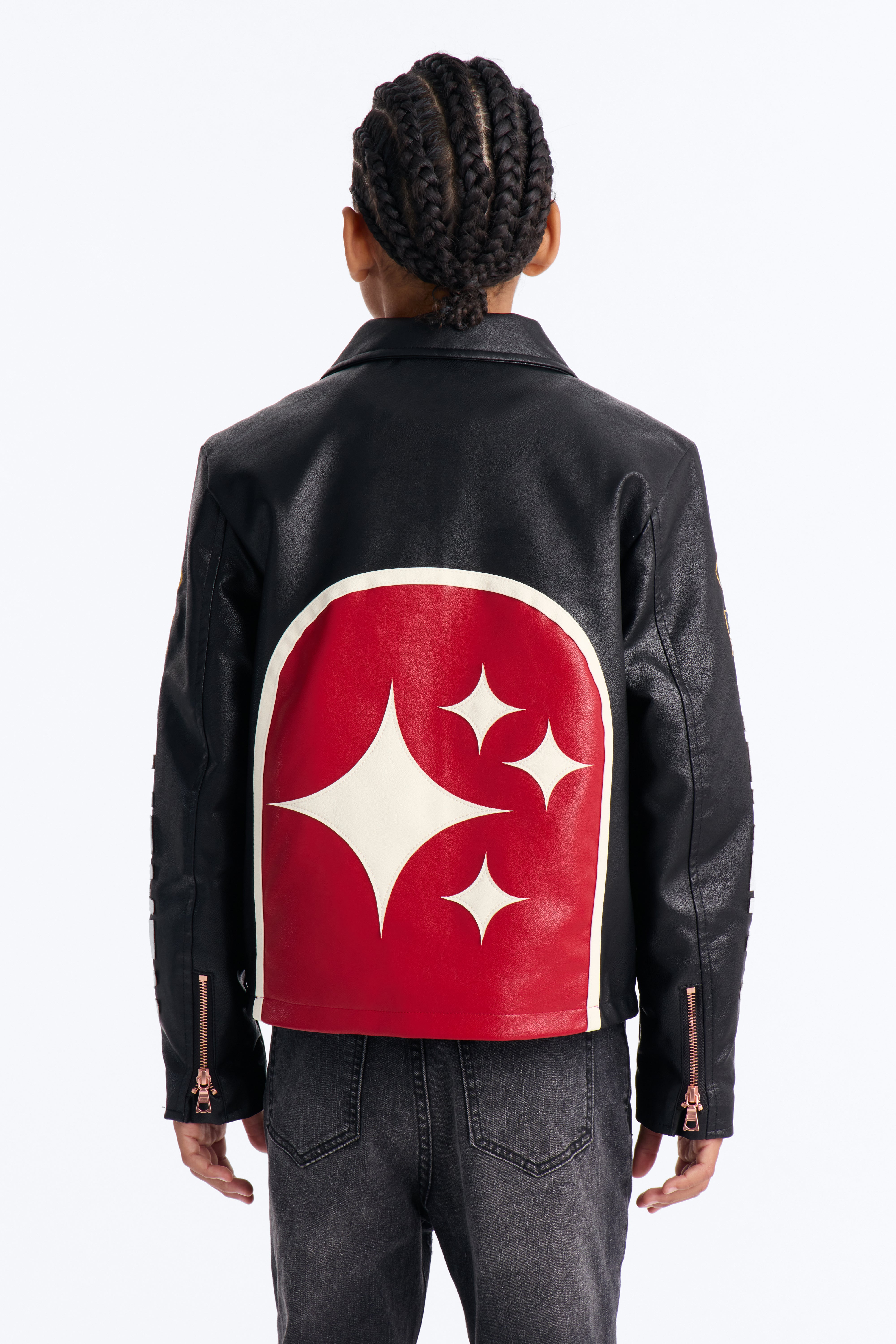 Mini Free Your Mind Faux Leather Racing Jacket - Black/combo