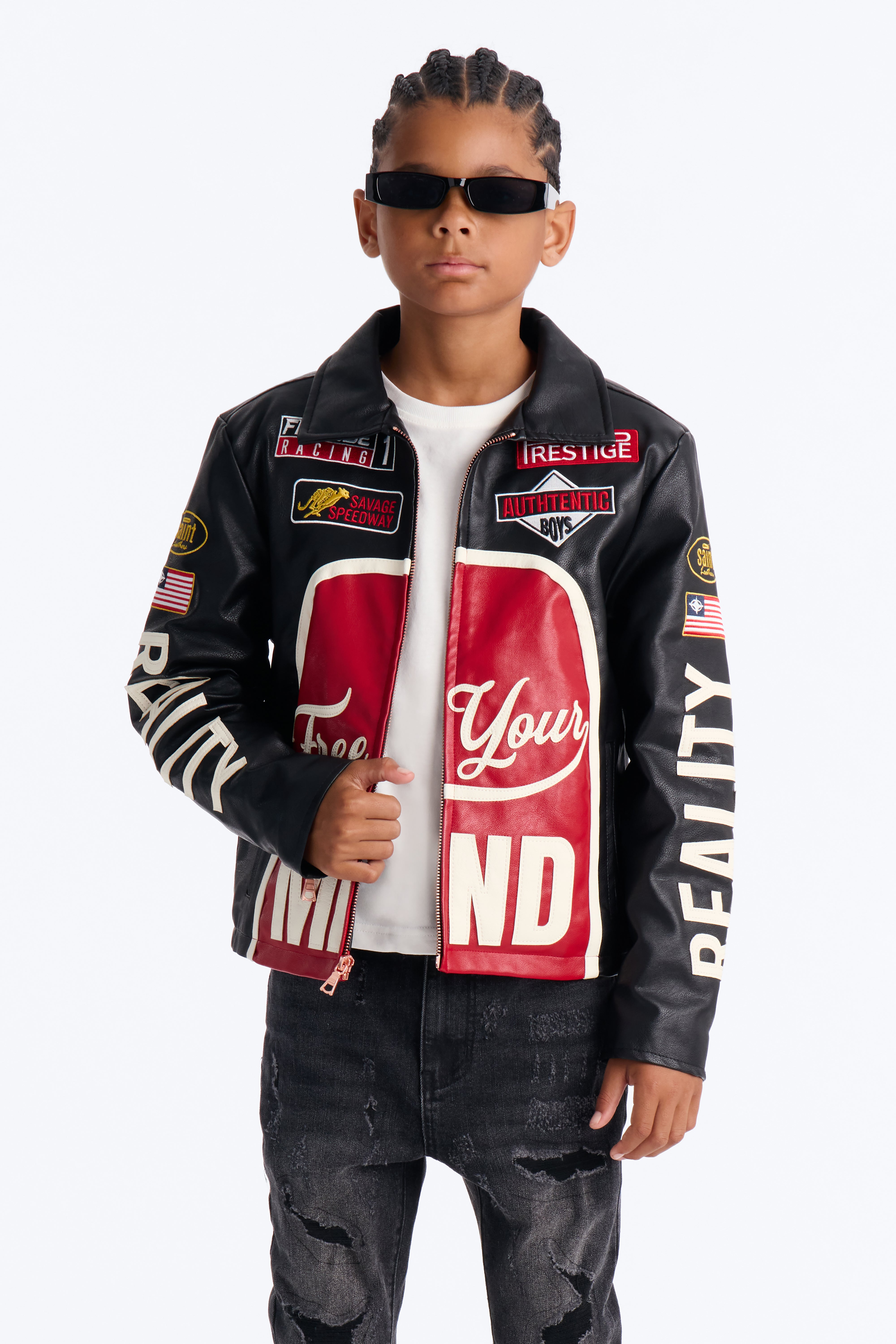 Mini Free Your Mind Faux Leather Racing Jacket - Black/combo
