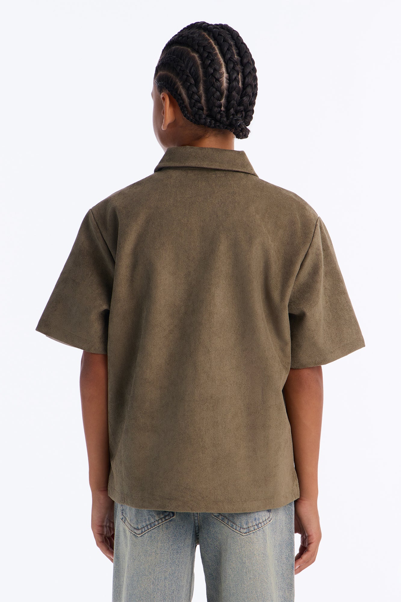Mini Relaxed Brushed Double Pocket Button Up Shirt - Olive