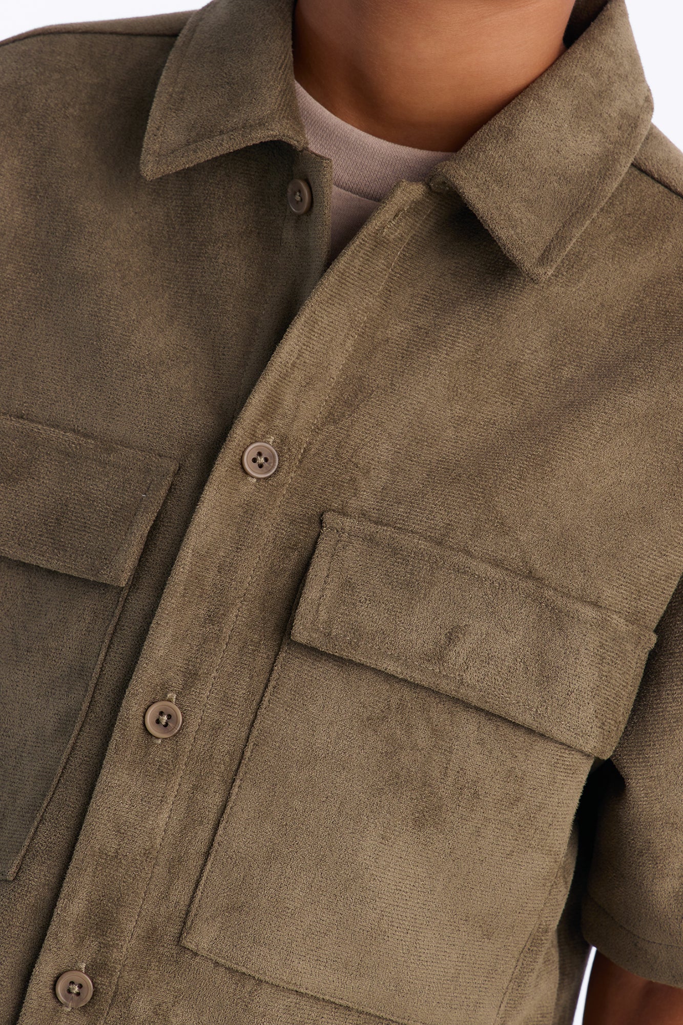 Mini Relaxed Brushed Double Pocket Button Up Shirt - Olive