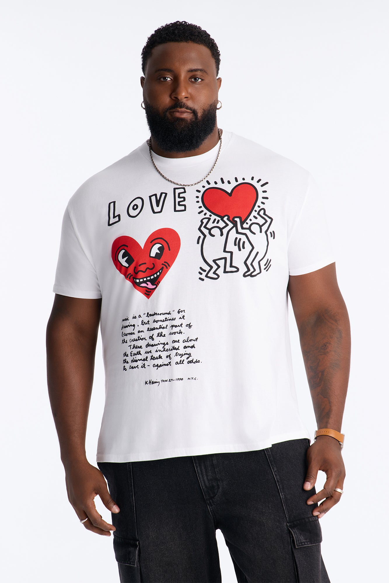 Keith Haring Love Oversized Short Sleeve Tee - White