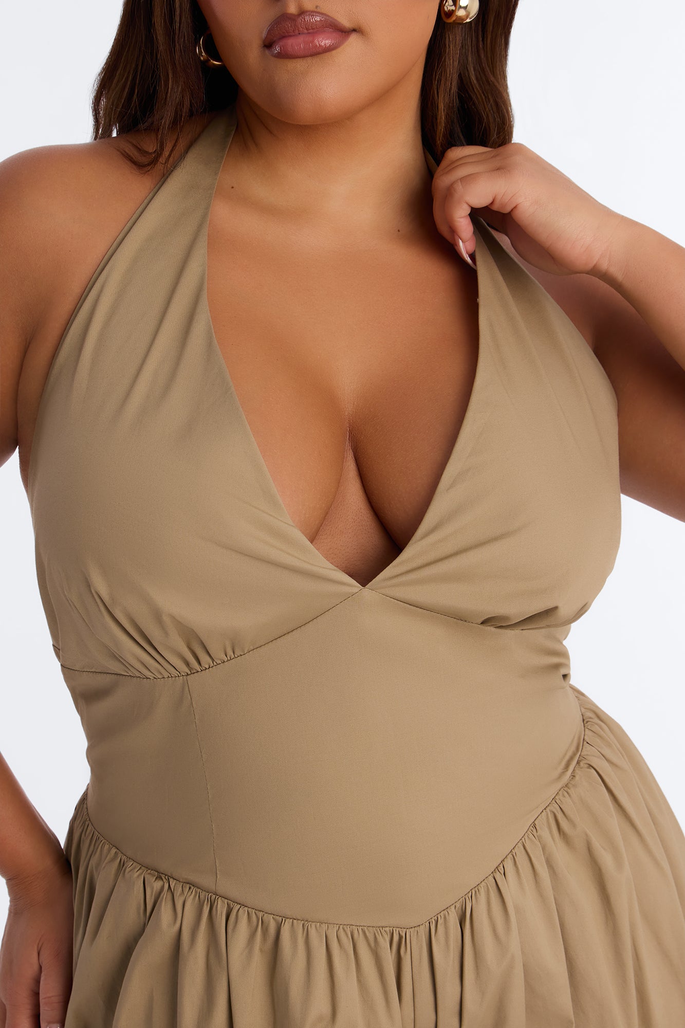 Lighter Than Air Poplin Halter Jumpsuit - Khaki