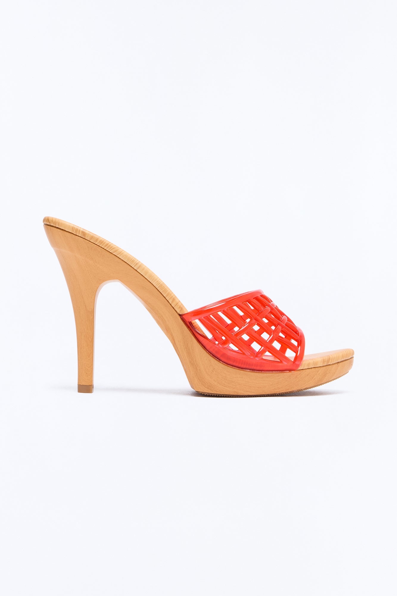 Know It All Jelly Strap Wood Heels - Red