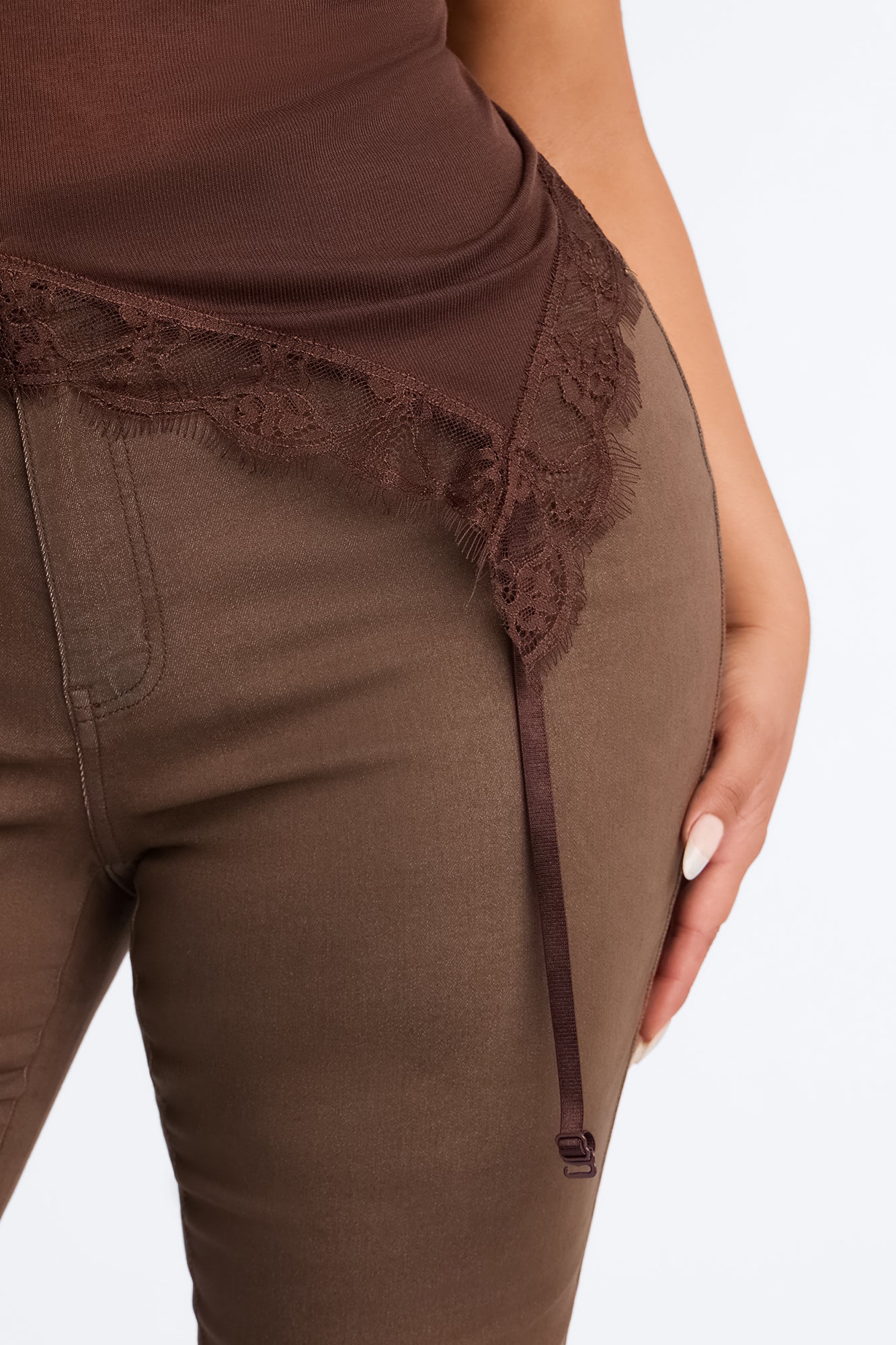 Monroe Lace Trim V-Neck Top - Chocolate