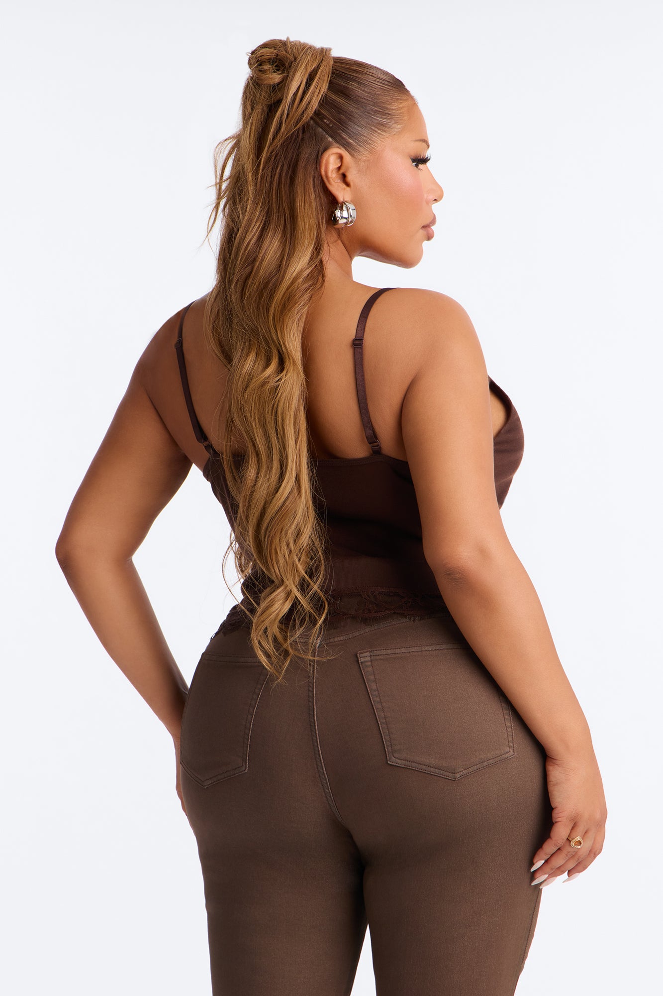 Monroe Lace Trim V-Neck Top - Chocolate