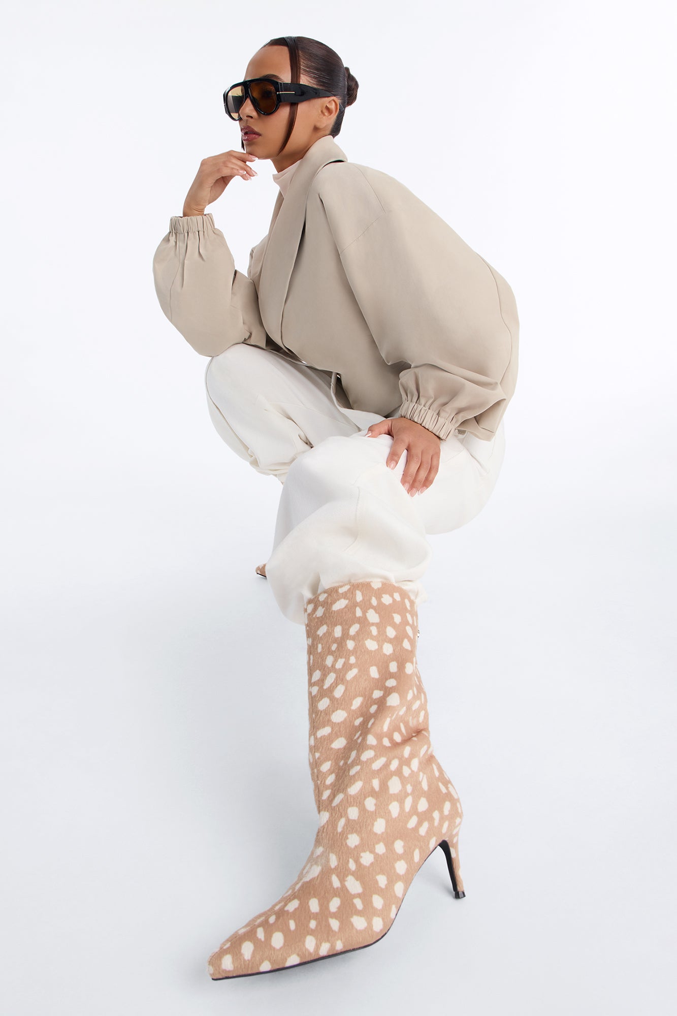 Make Moves Animal Kitten Heel Boots - Tan/Multi