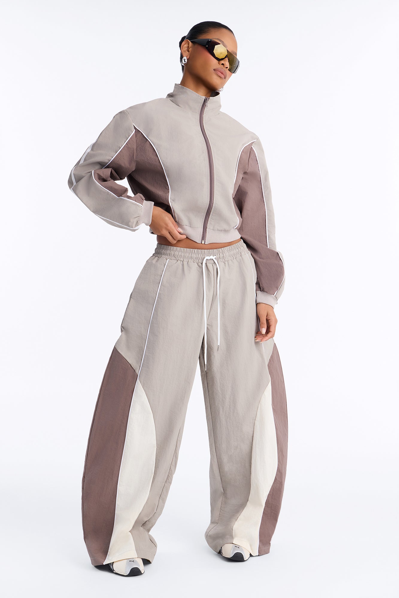 Blair Barrel Leg Windbreaker Pant Set - Grey