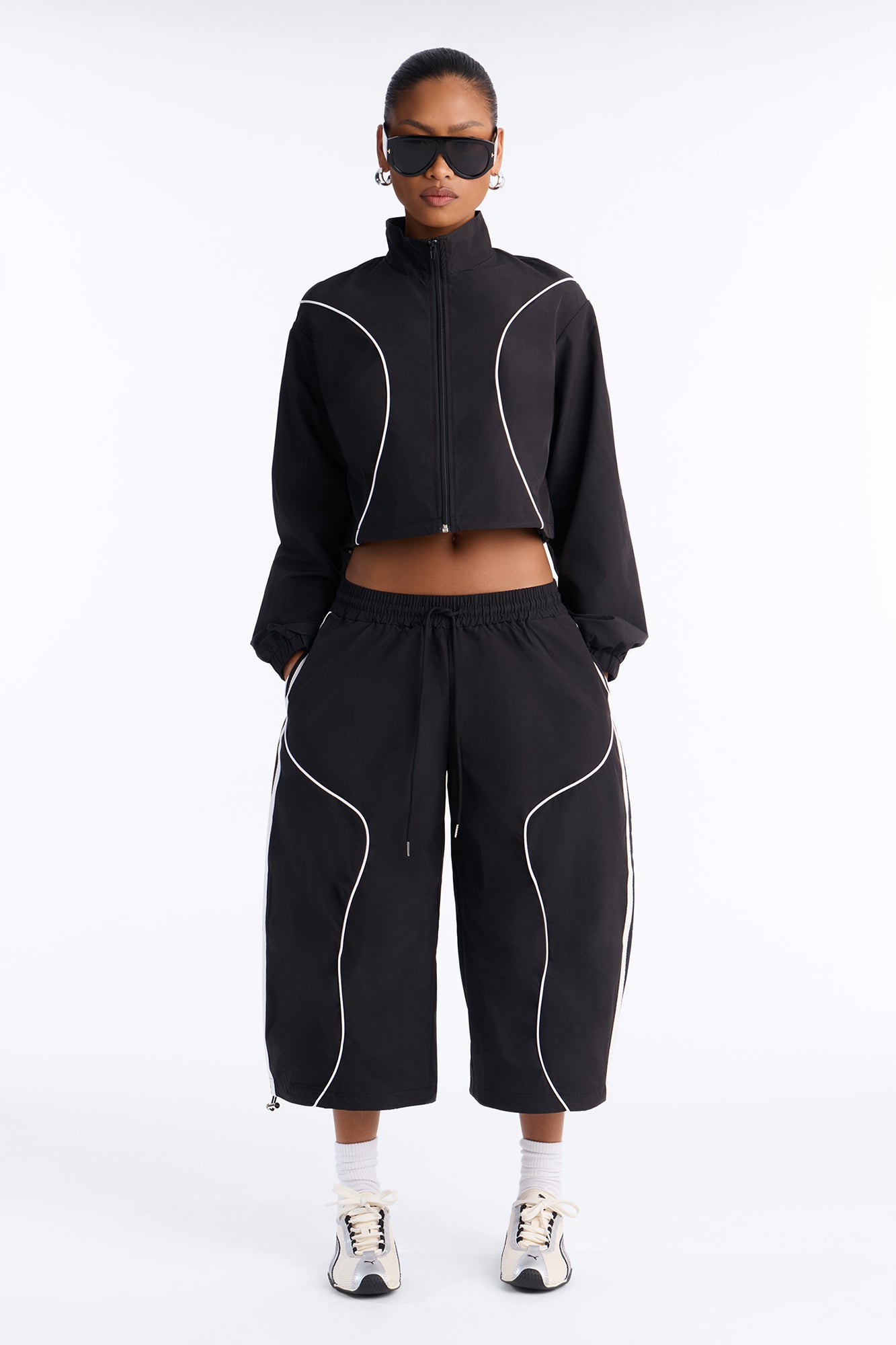 Gina Windbreaker Track Short Set - Black