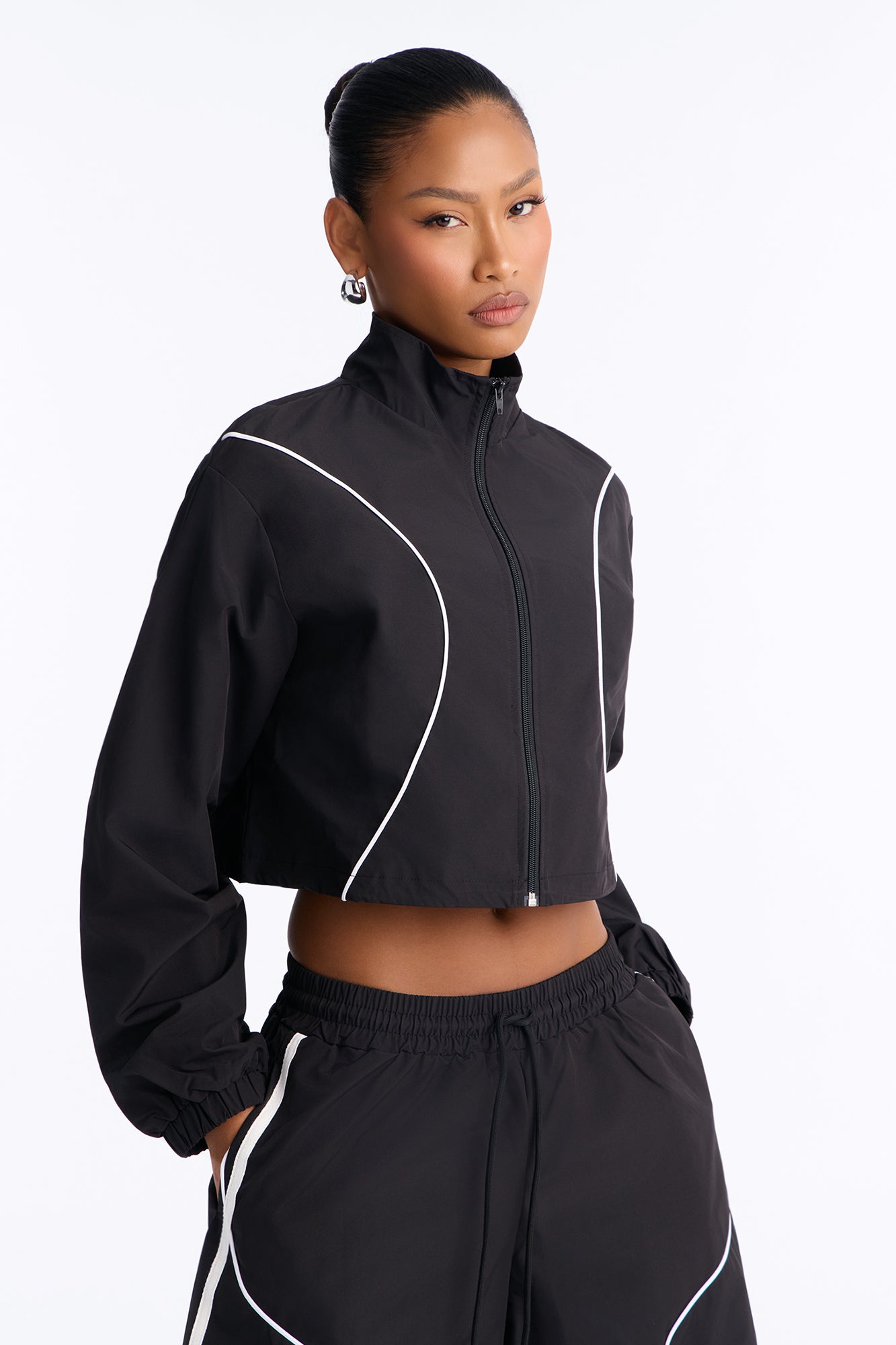 Gina Windbreaker Track Short Set - Black