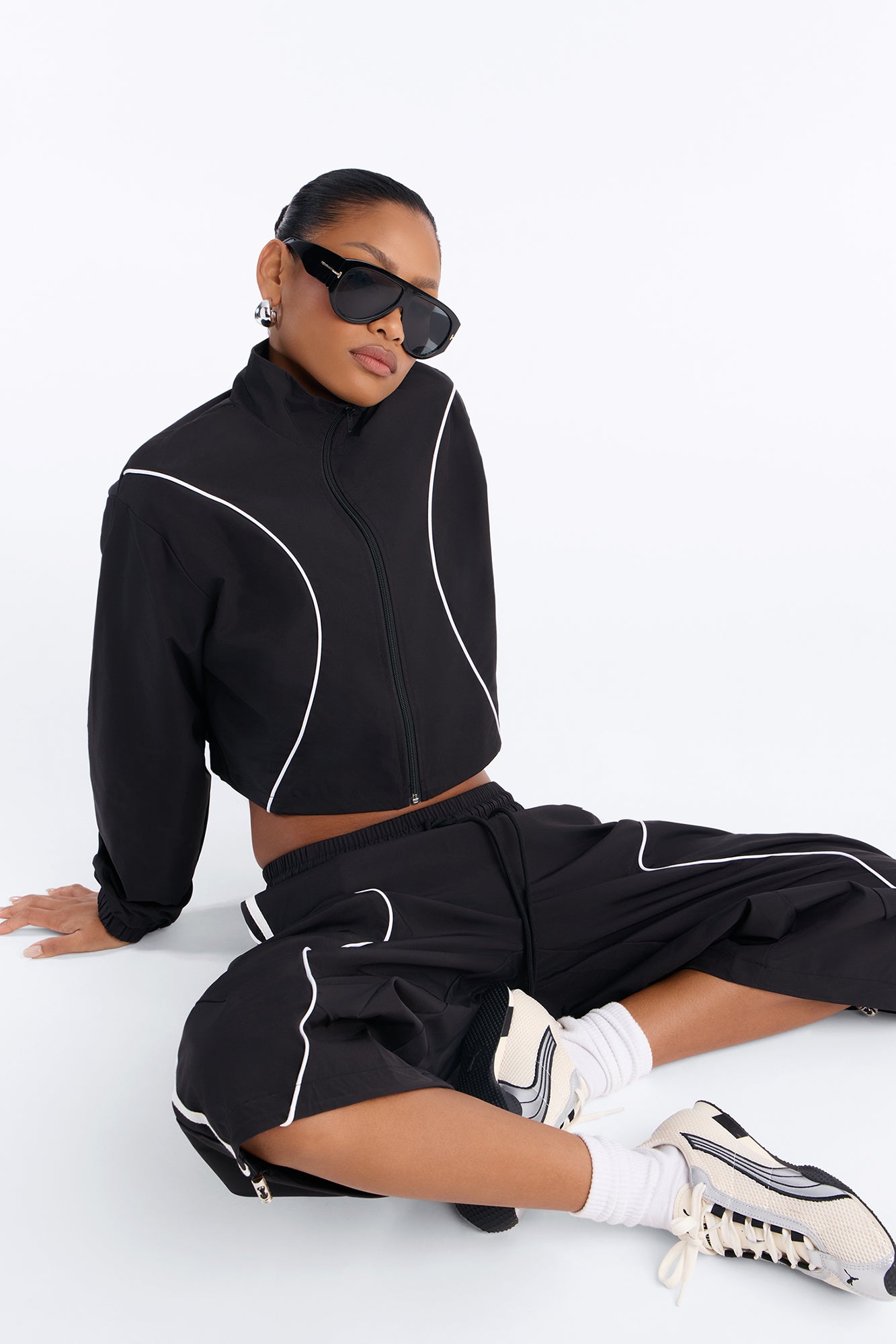Gina Windbreaker Track Short Set - Black