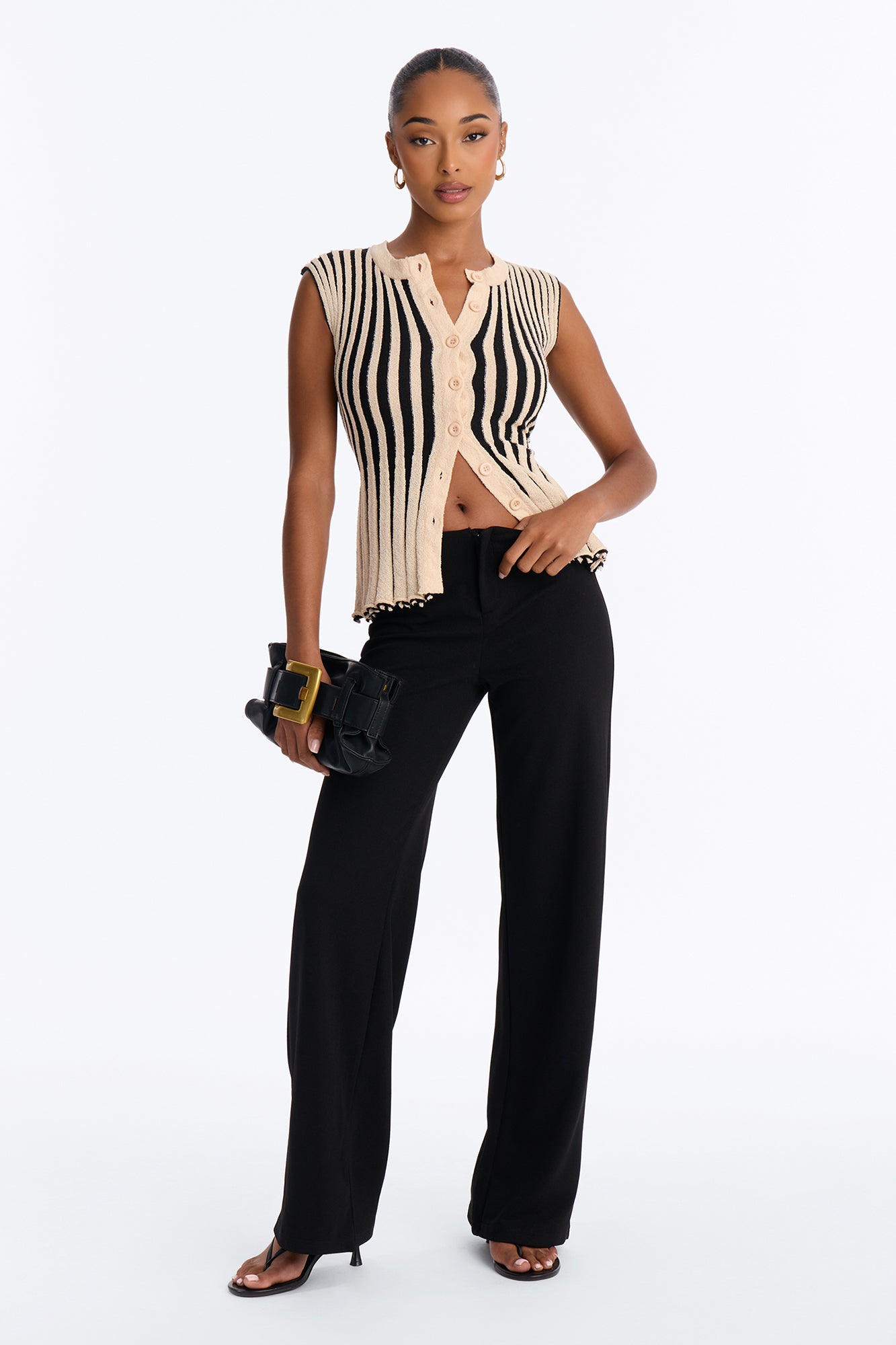 Shania Striped Sweater Vest - Oatmeal/combo