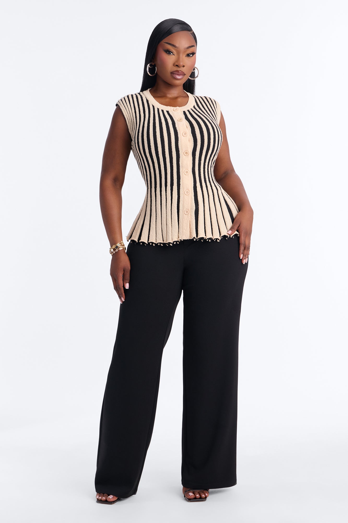 Shania Striped Sweater Vest - Oatmeal/combo