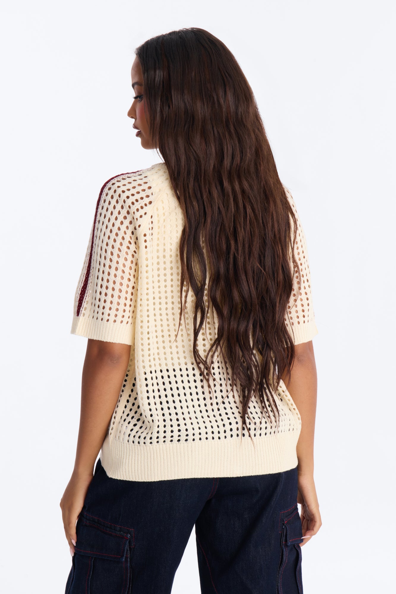 Mona Crochet Short Sleeve Top - Cream/combo