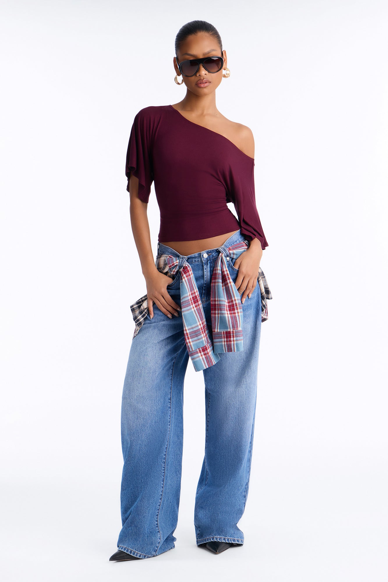 Nicolette Tie Waist Short Sleeve Top - Plum