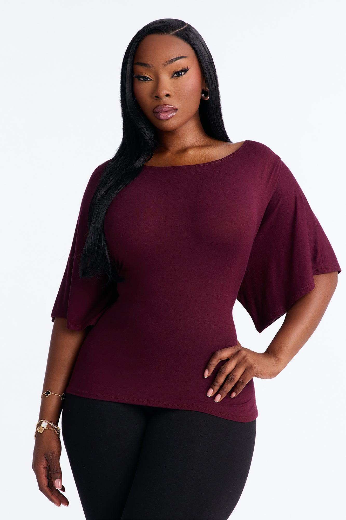 Nicolette Tie Waist Short Sleeve Top - Plum
